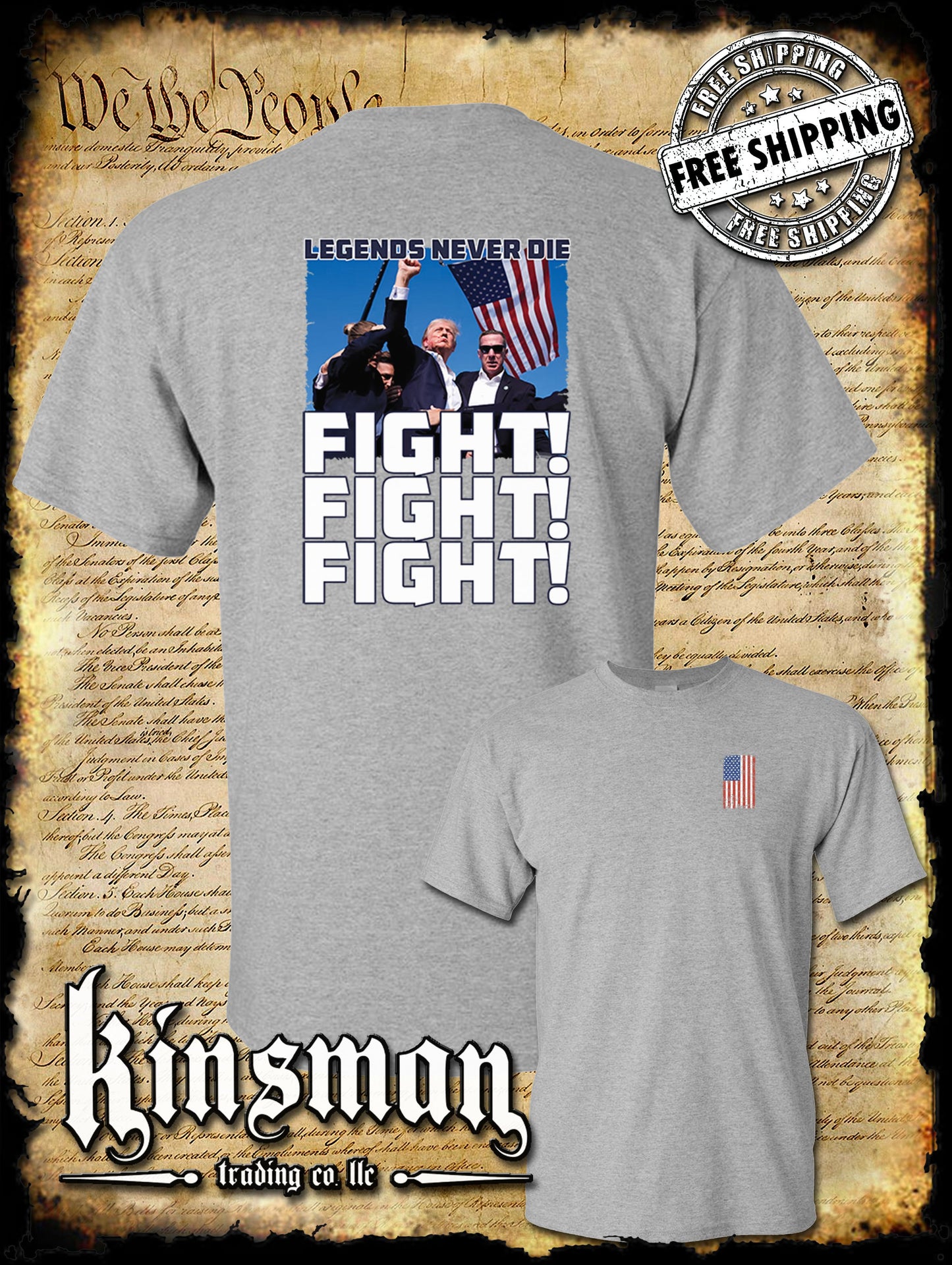 Fight! Fight! Fight! Legends Never Die 2-Sided T-Shirt Trump 2024 MAGA USA