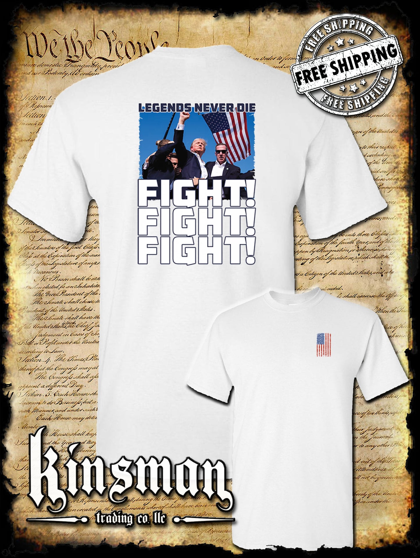 Fight! Fight! Fight! Legends Never Die 2-Sided T-Shirt Trump 2024 MAGA USA