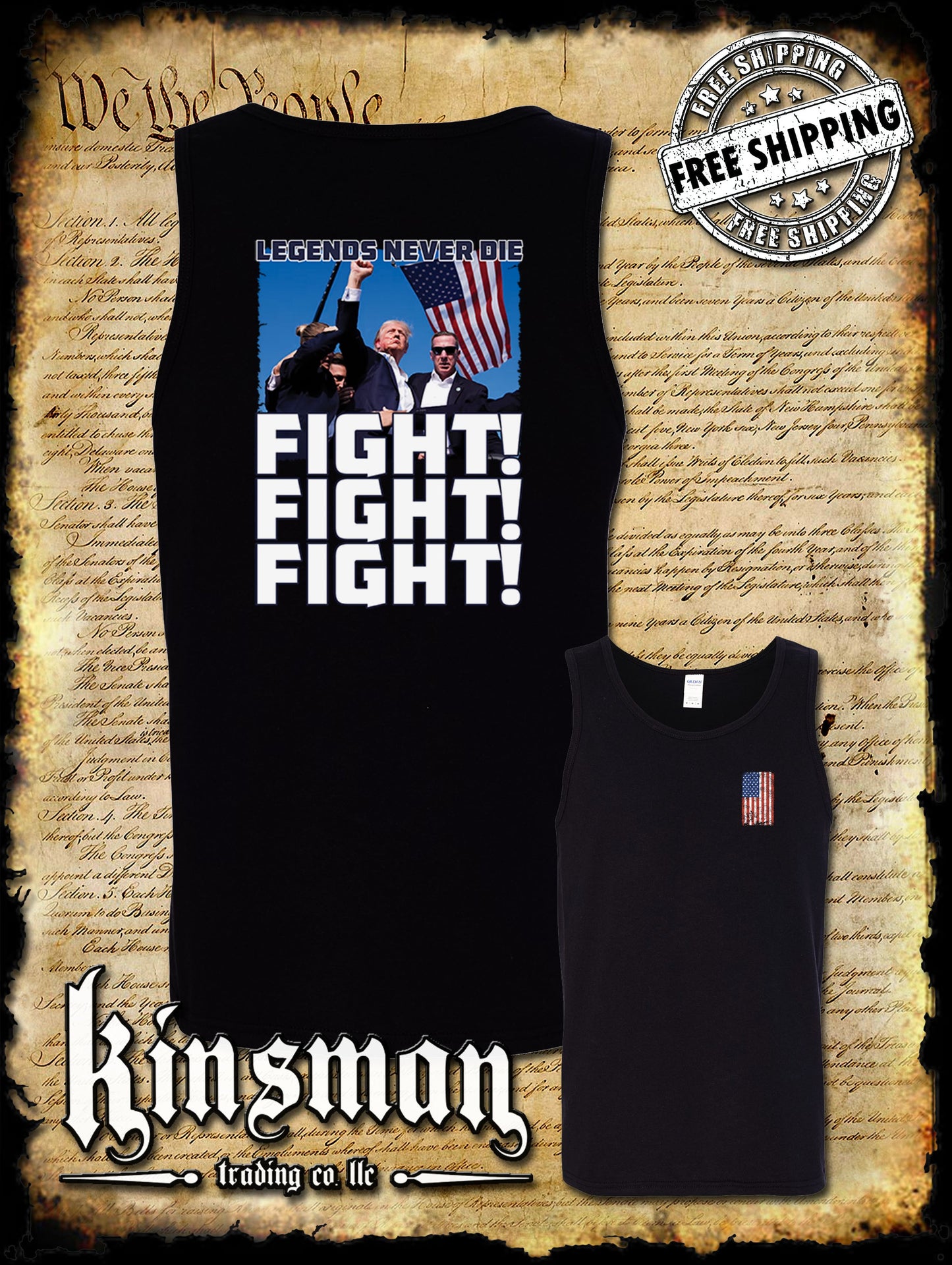 Fight! Fight! Fight! Legends Never Die 2-Sided Tank Top T-Shirt Trump 2024 MAGA USA