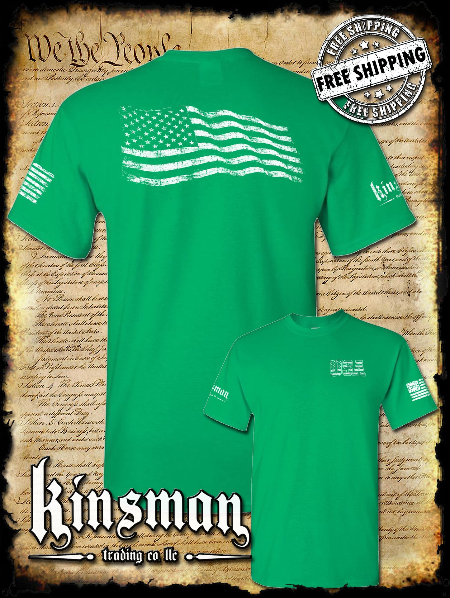 American Flag T-Shirt Distressed / Weathered Design USA