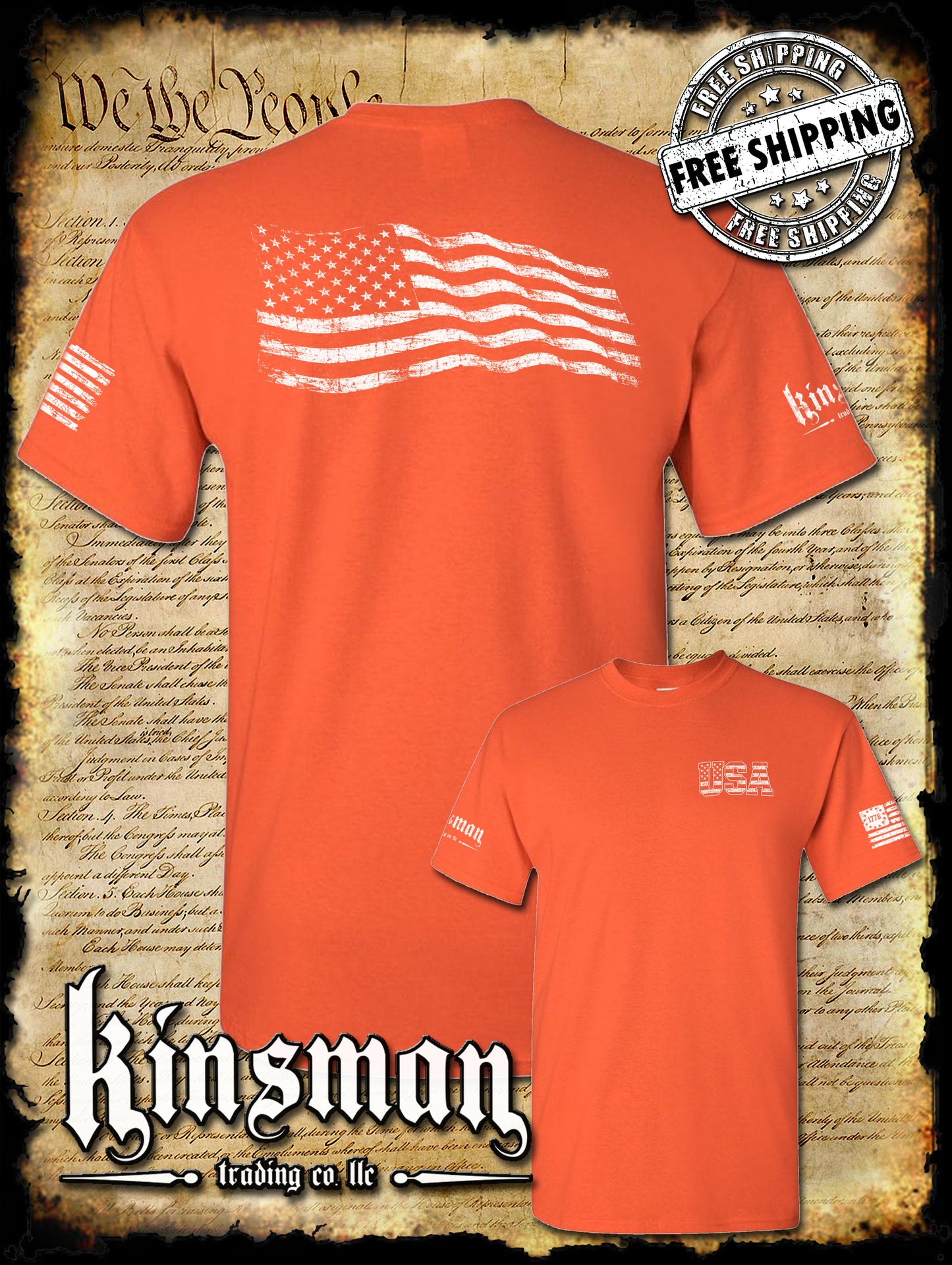 American Flag T-Shirt Distressed / Weathered Design USA