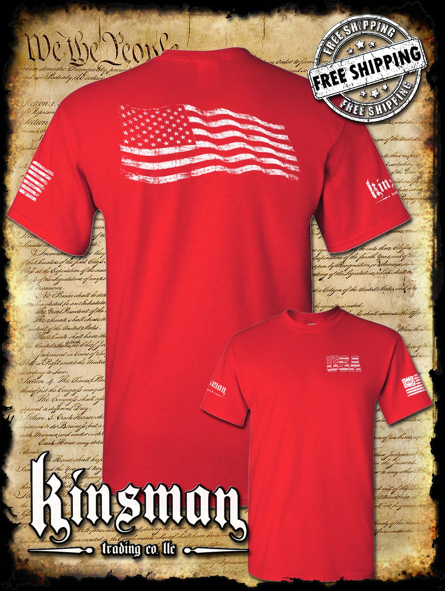 American Flag T-Shirt Distressed / Weathered Design USA