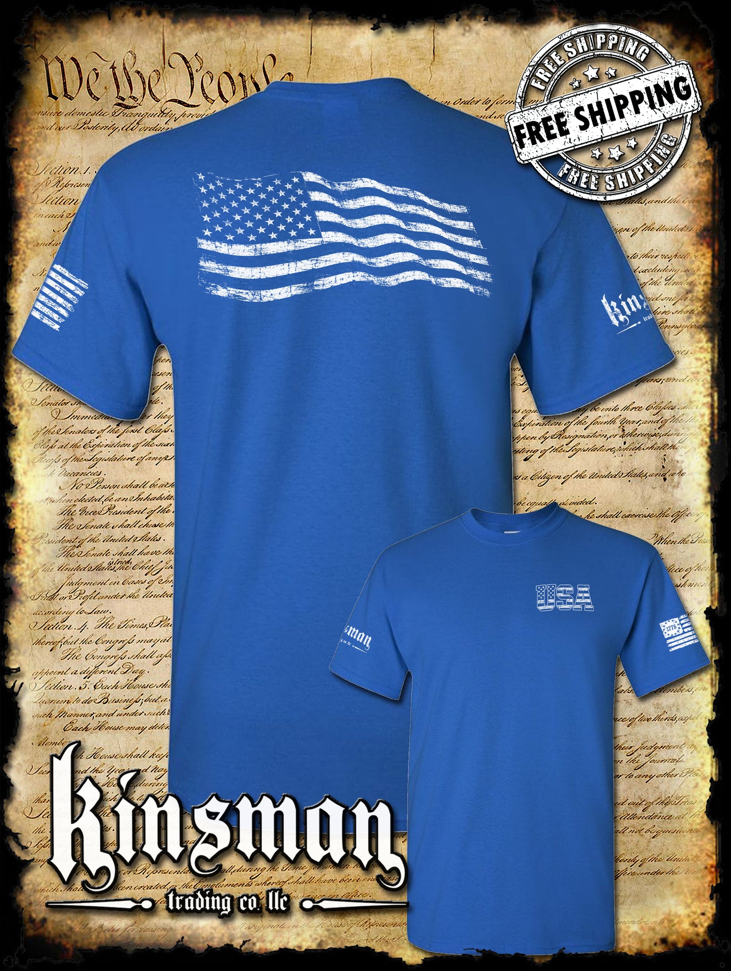 American Flag T-Shirt Distressed / Weathered Design USA