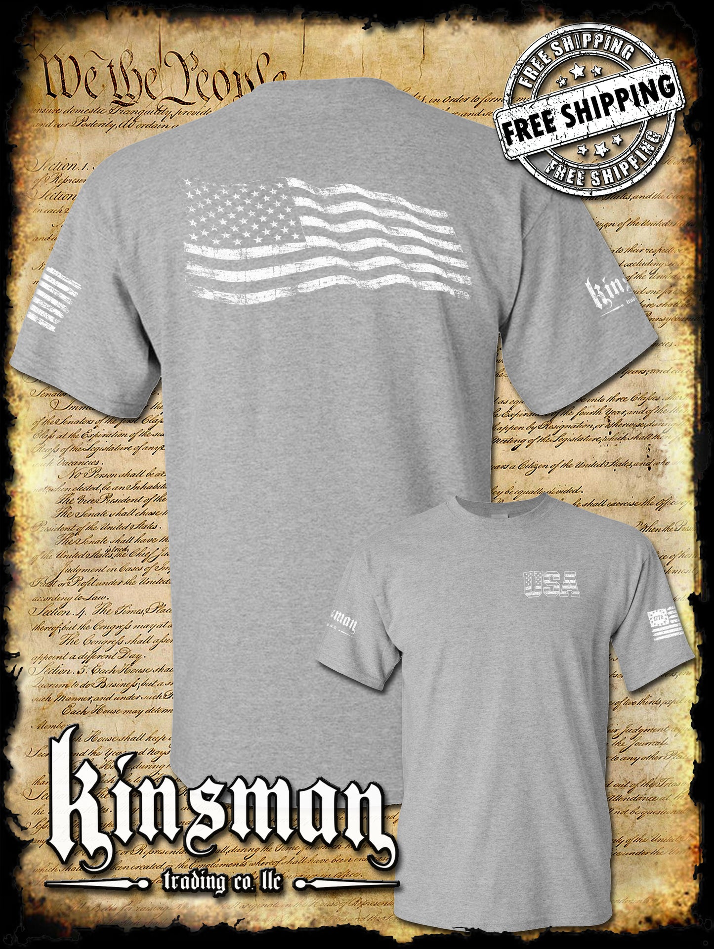 American Flag T-Shirt Distressed / Weathered Design USA
