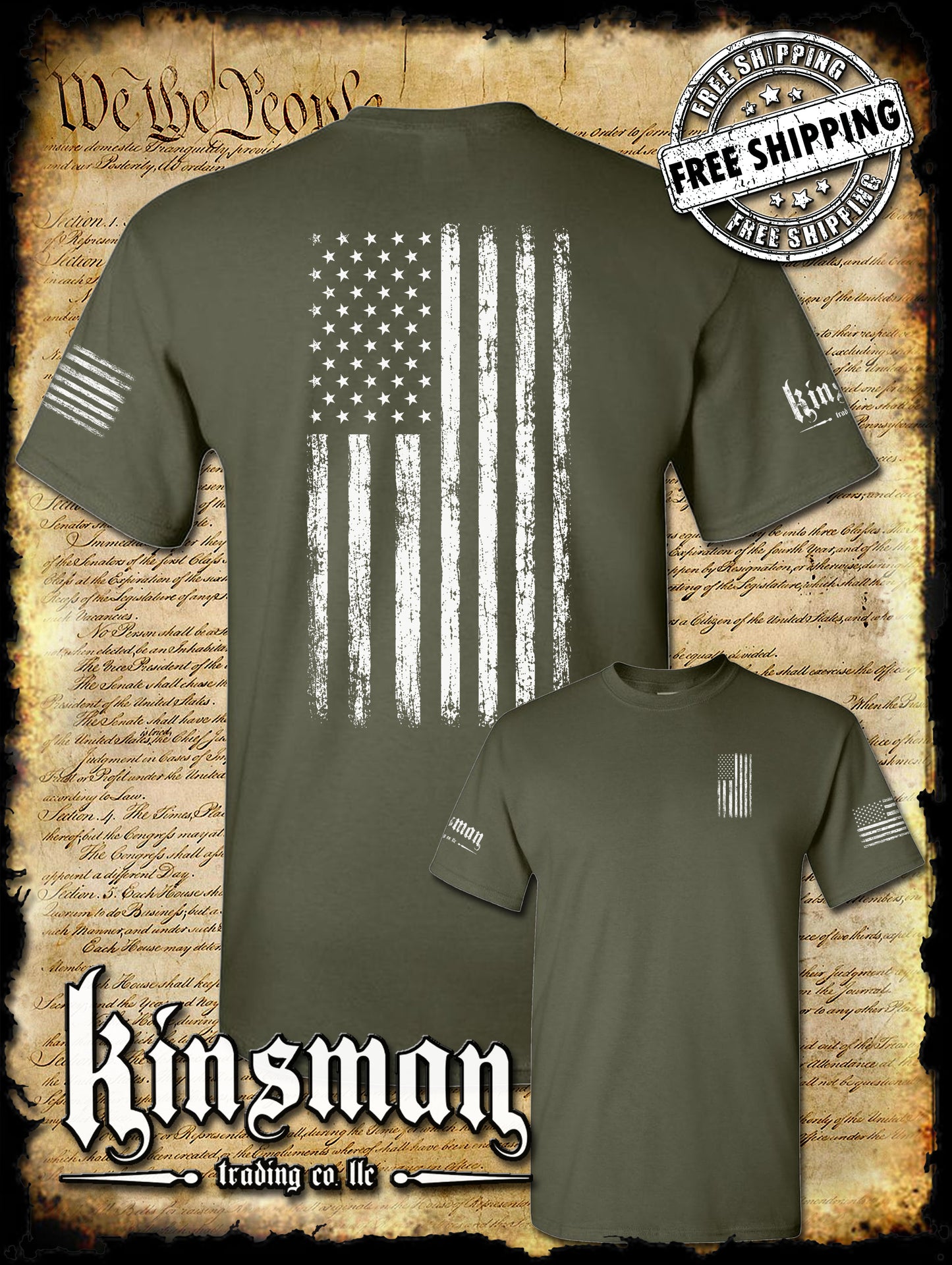 American Flag Vertical 2-Sided T-Shirt