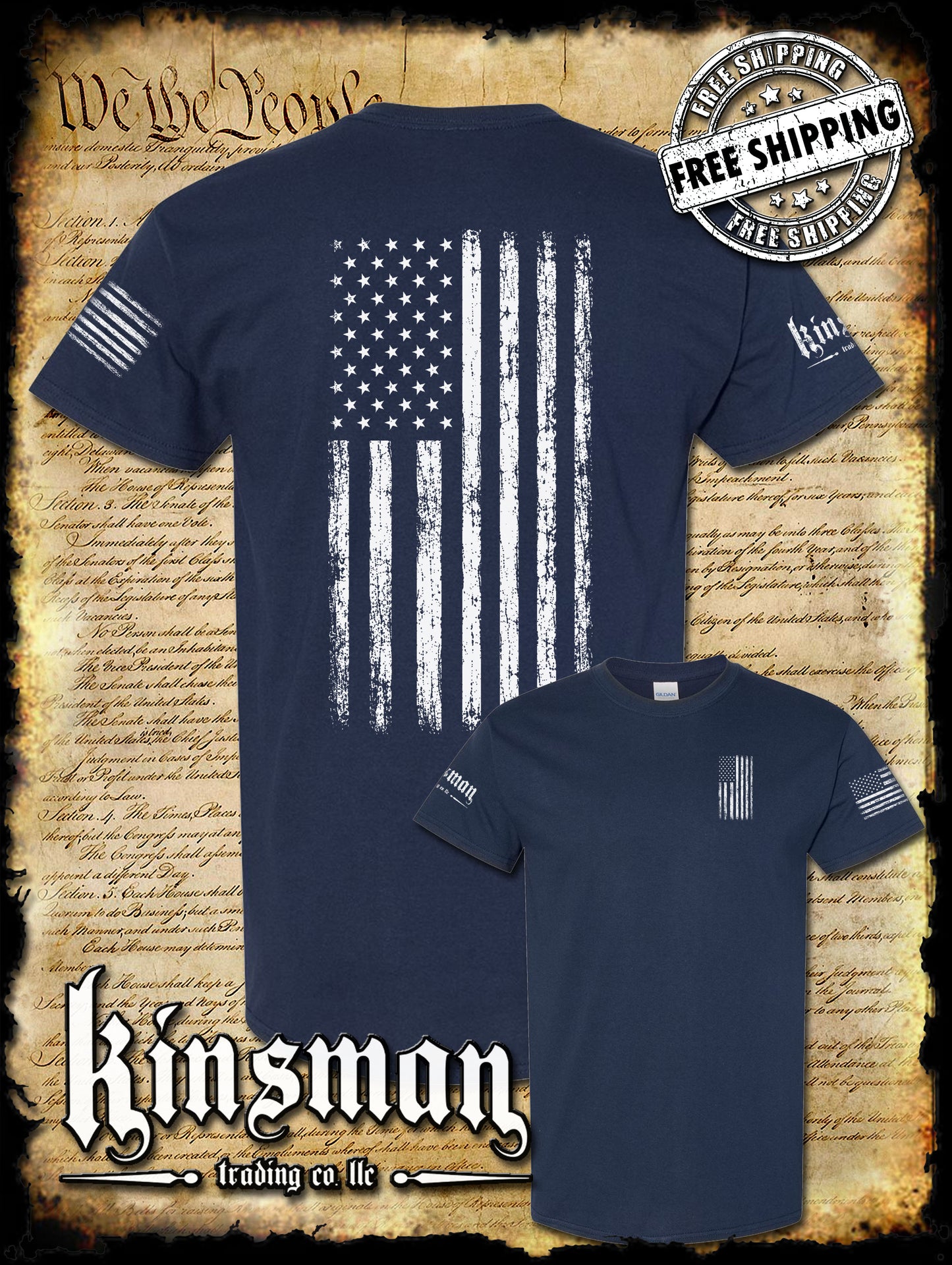 American Flag Vertical 2-Sided T-Shirt