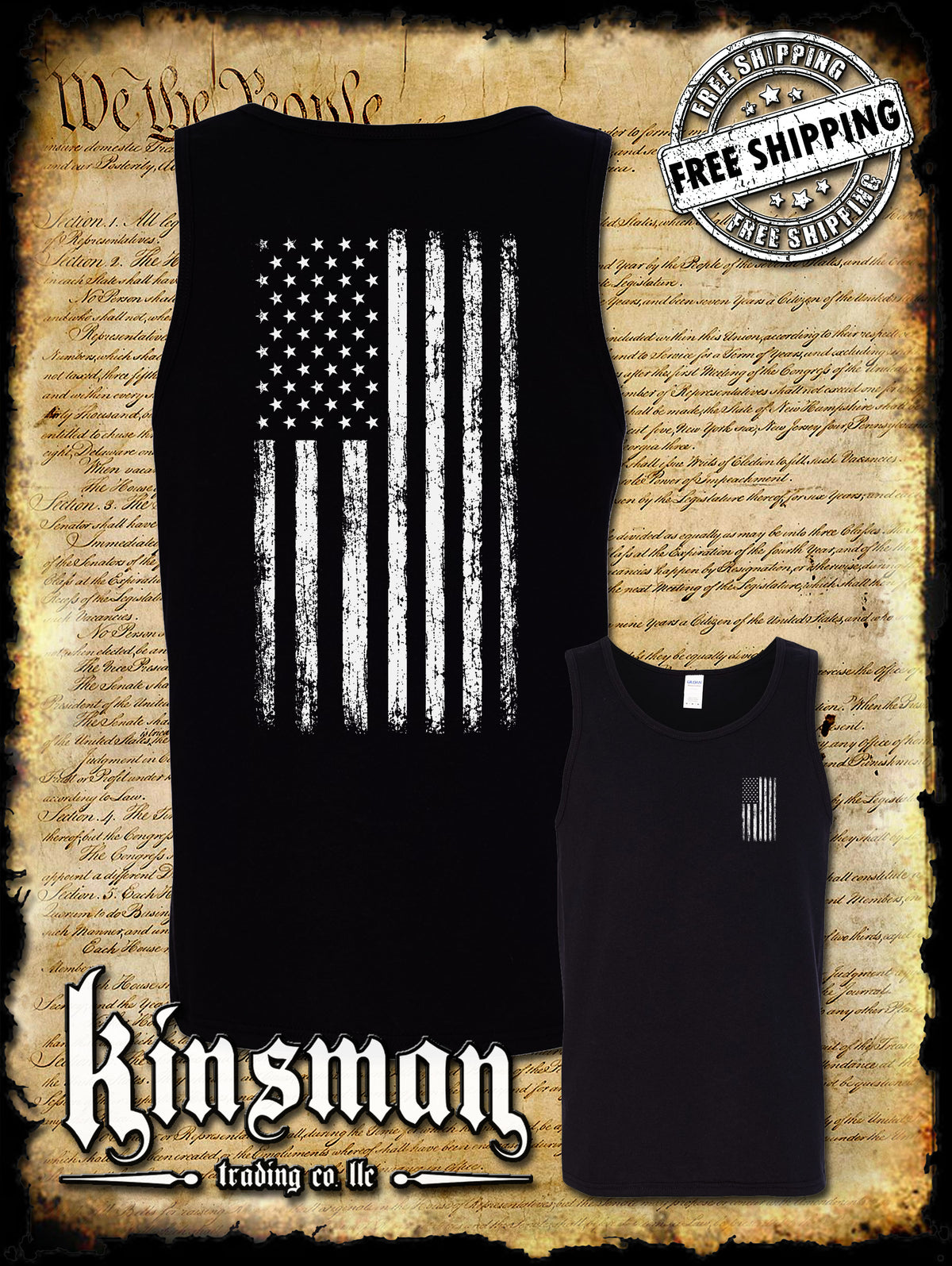 American Flag Vertical 2-Sided Tank Top T-Shirt