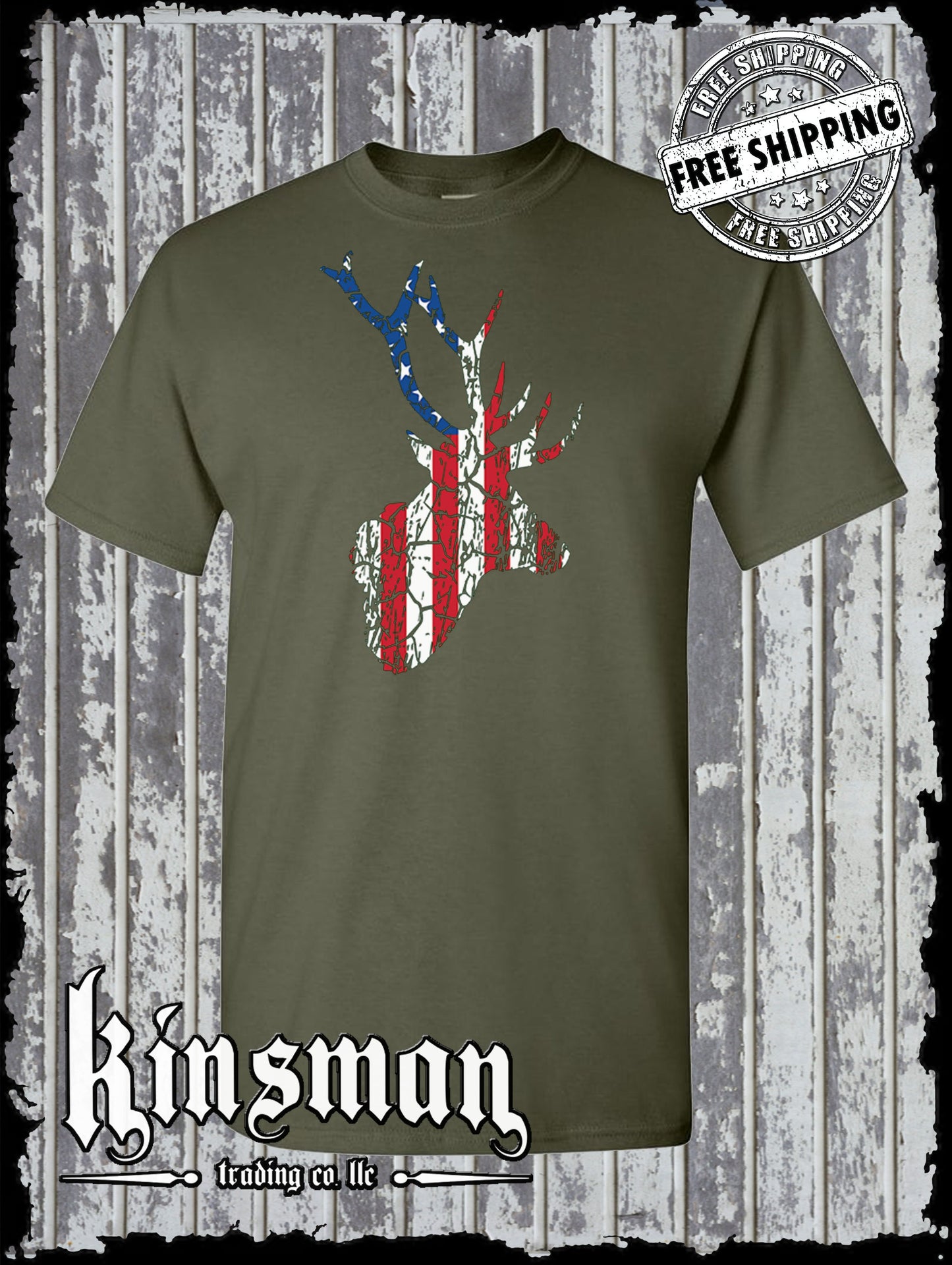 US Flag Deer Antlers Distressed T-Shirt / Hunting American Flag USA