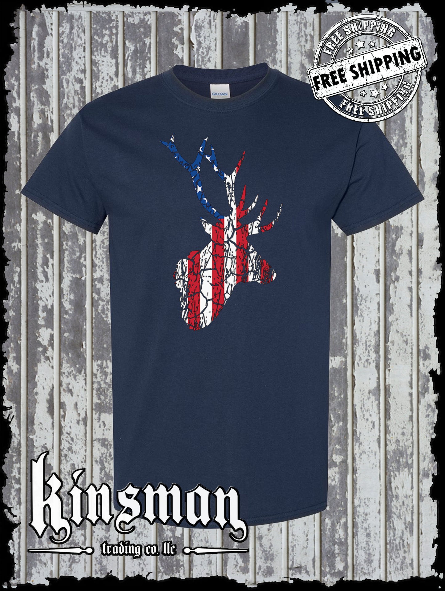 US Flag Deer Antlers Distressed T-Shirt / Hunting American Flag USA