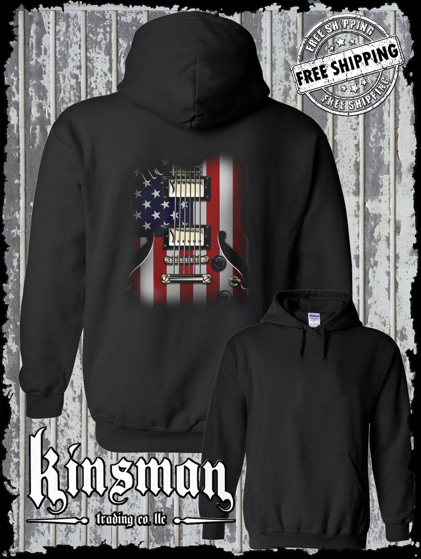 American Flag Guitar Hoodie / Sweatshirt Rock and Roll Music Art 4th of July