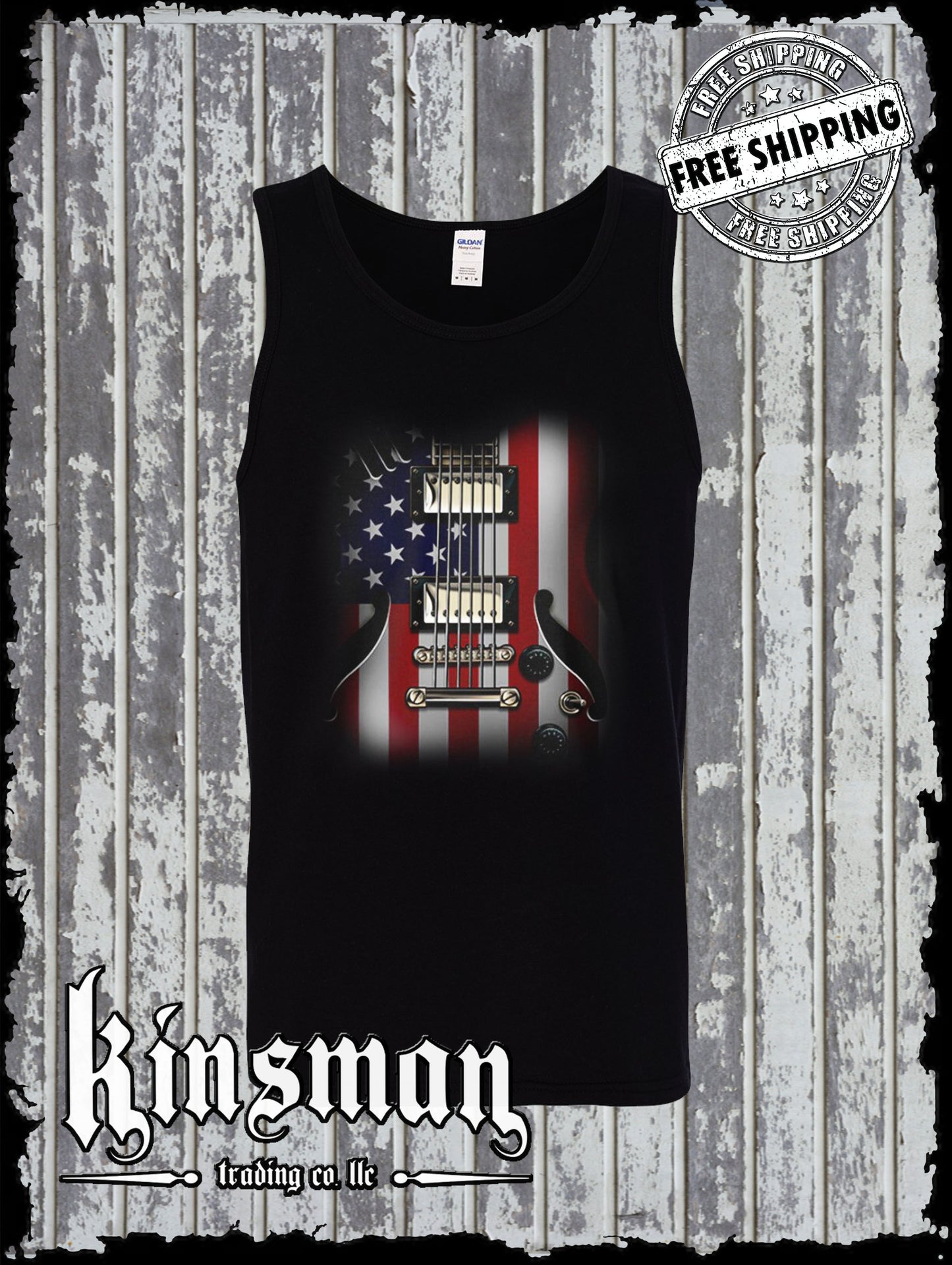 American Flag Guitar Tank Top T-Shirt Rock and Roll Music Art 4th of July Tee