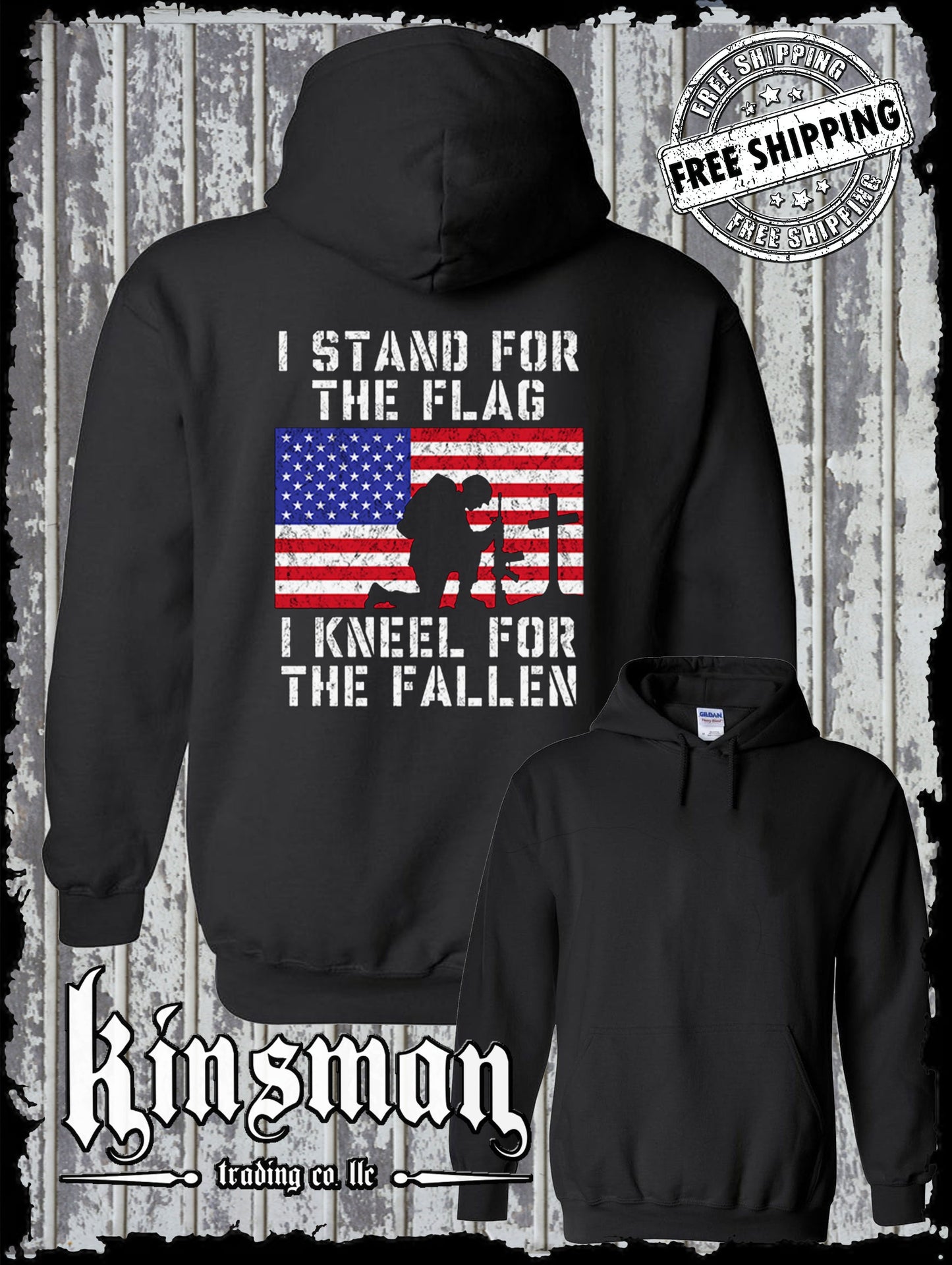 I Stand for the Flag I Kneel for the Fallen Hoodie / Sweatshirt American Flag Cross USA