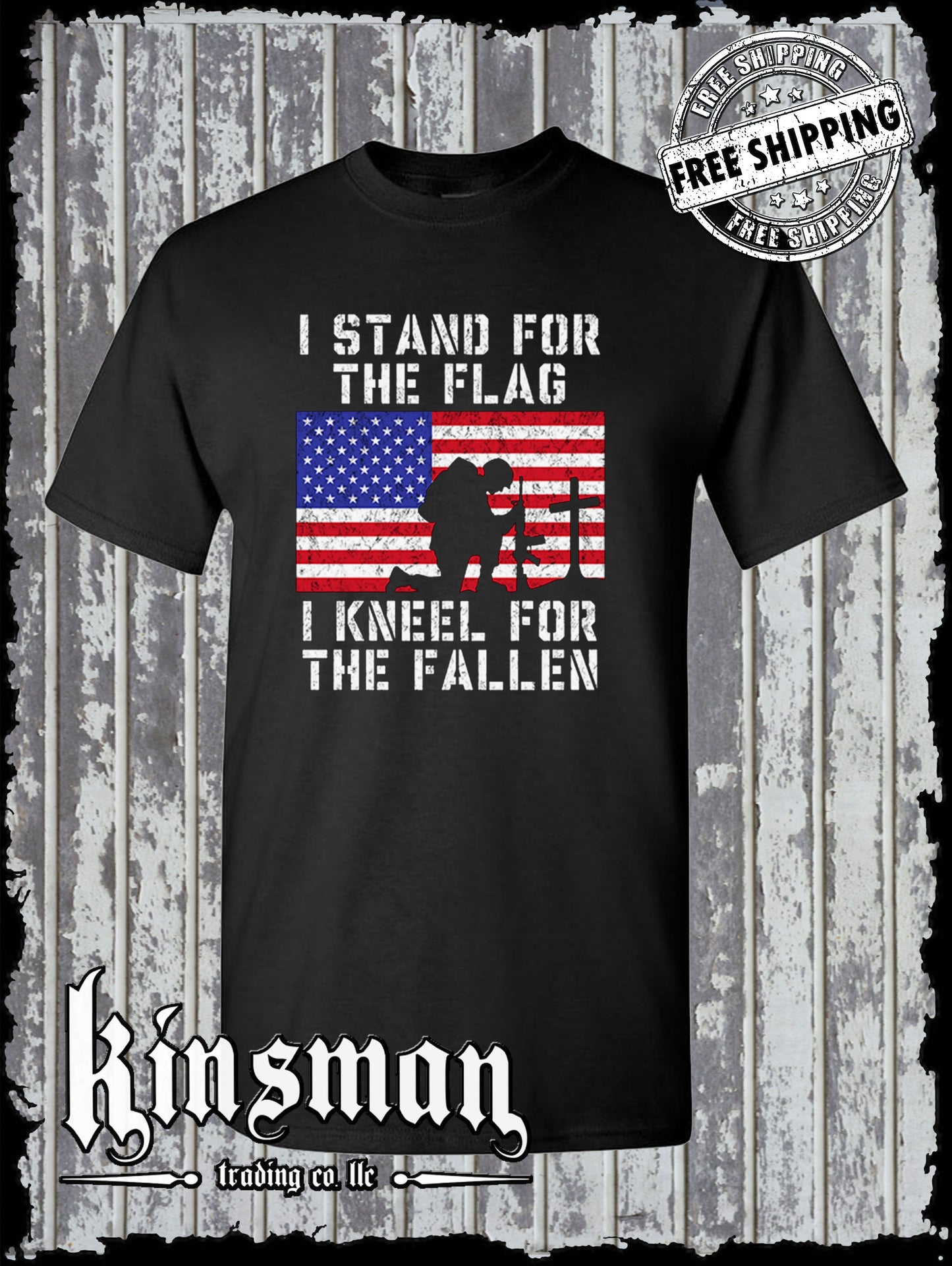 I Stand for the Flag I Kneel for the Fallen T Shirt American Flag Cross USA