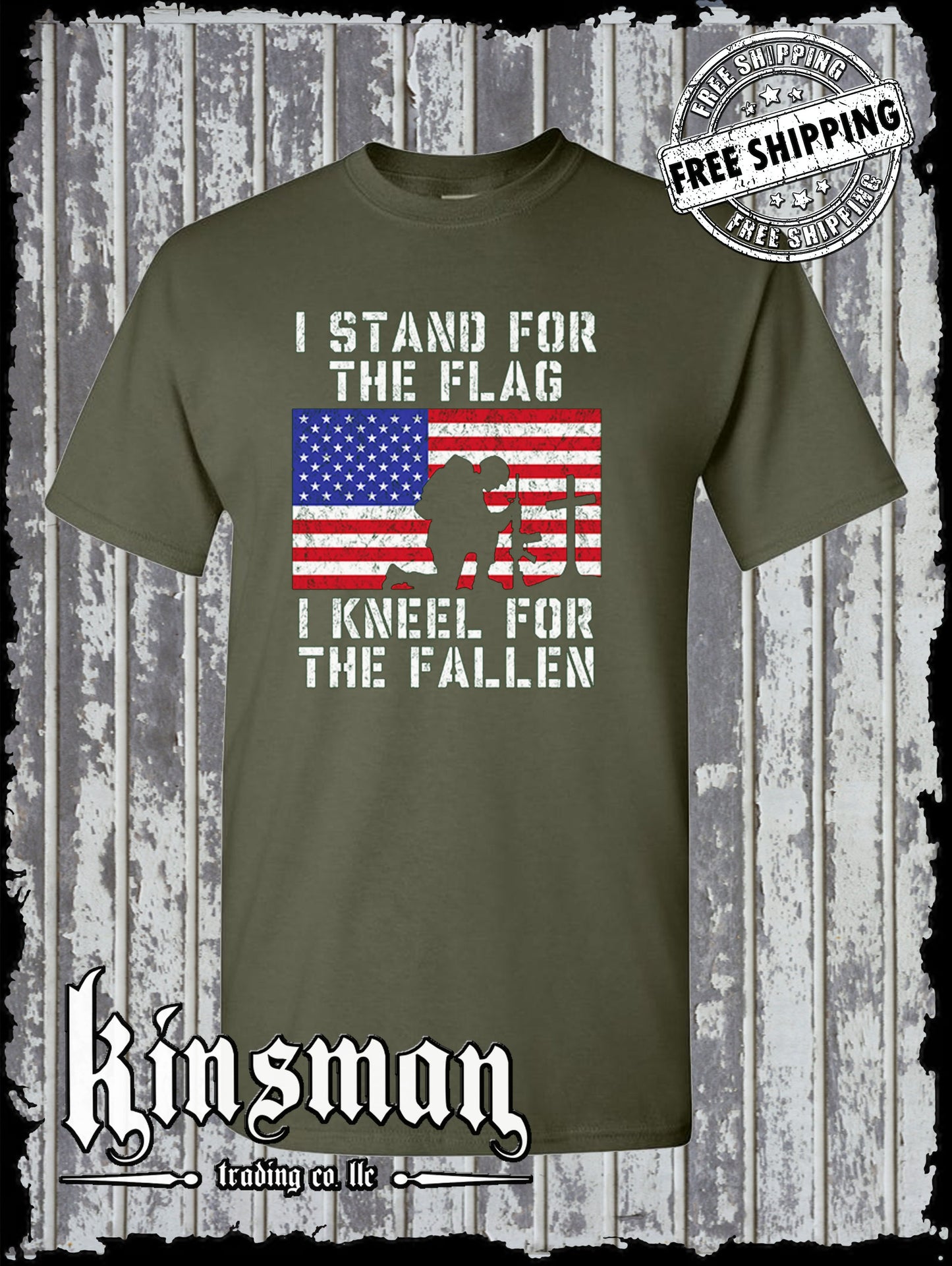 I Stand for the Flag I Kneel for the Fallen T Shirt American Flag Cross USA