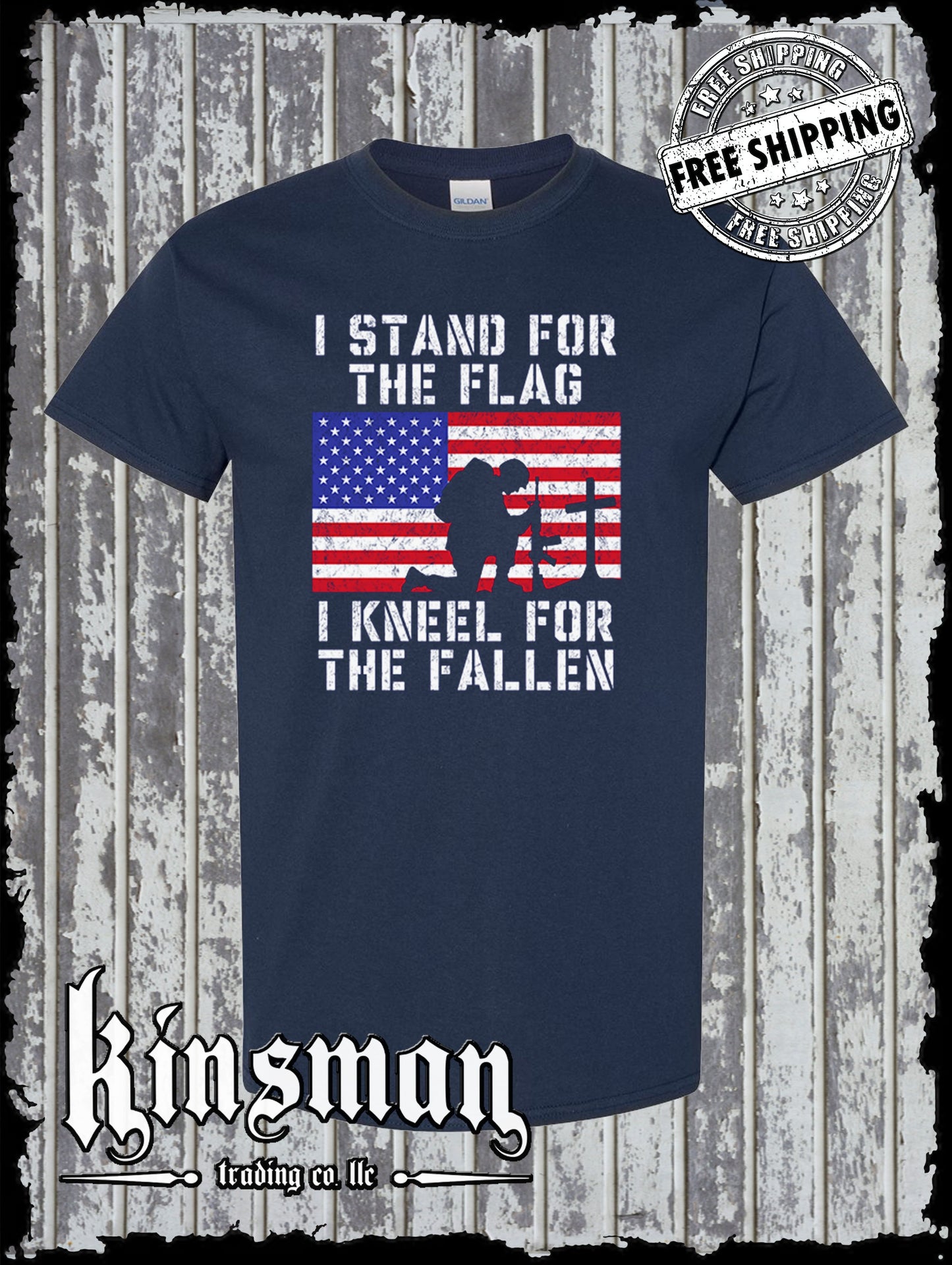 I Stand for the Flag I Kneel for the Fallen T Shirt American Flag Cross USA