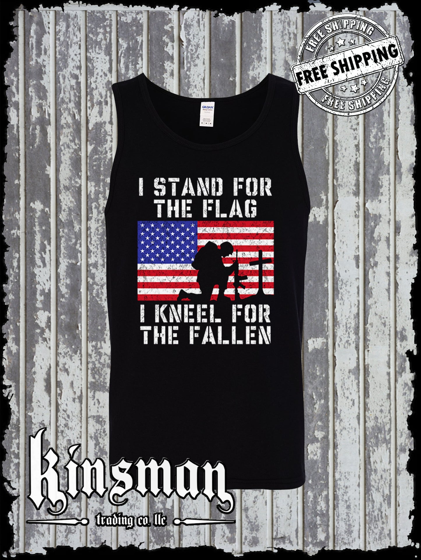 I Stand for the Flag I Kneel for the Fallen Tank Top T Shirt American Flag Cross USA