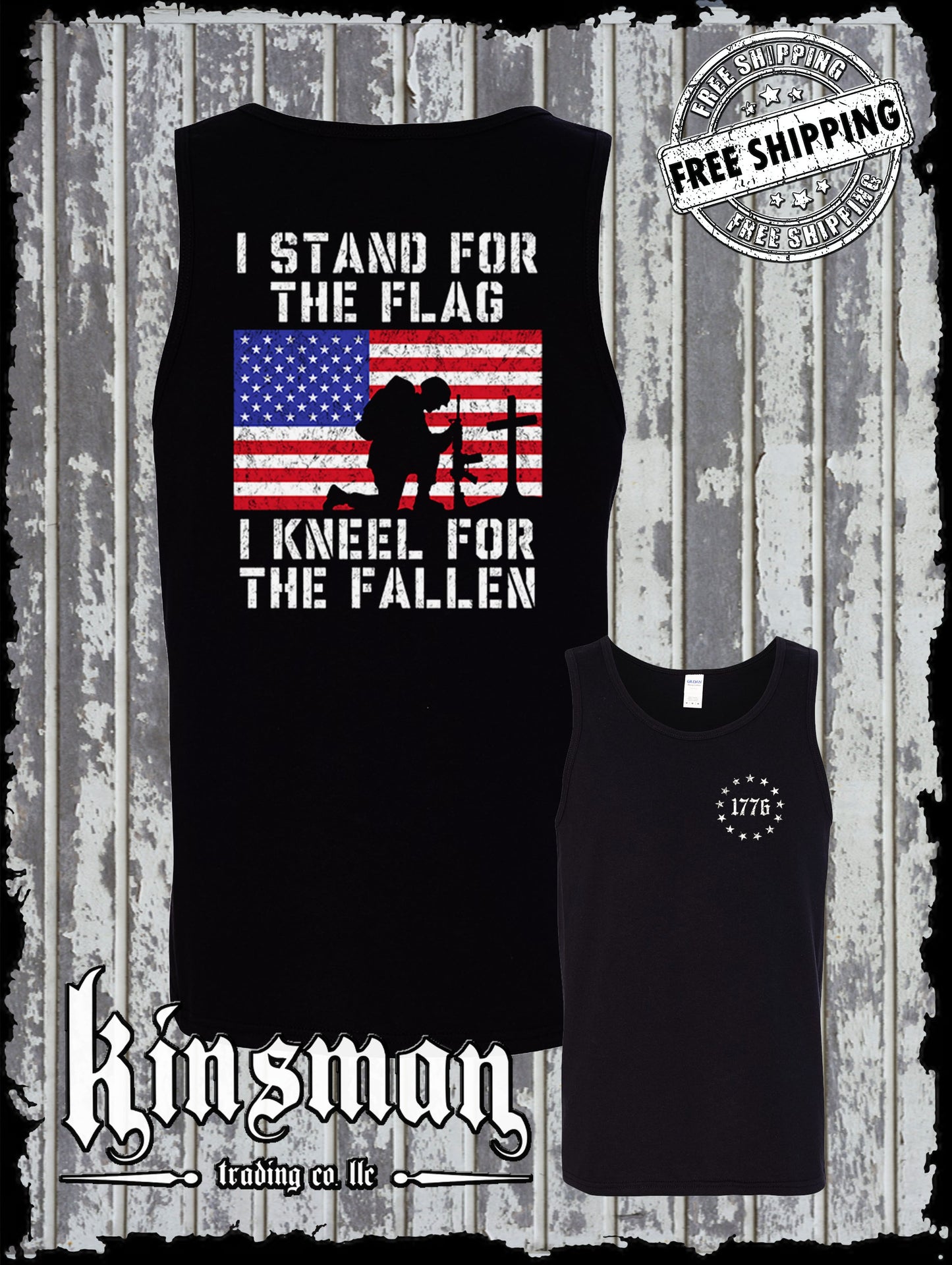 I Stand for the Flag I Kneel for the Fallen 2-Sided Tank Top T Shirt American Flag Cross USA