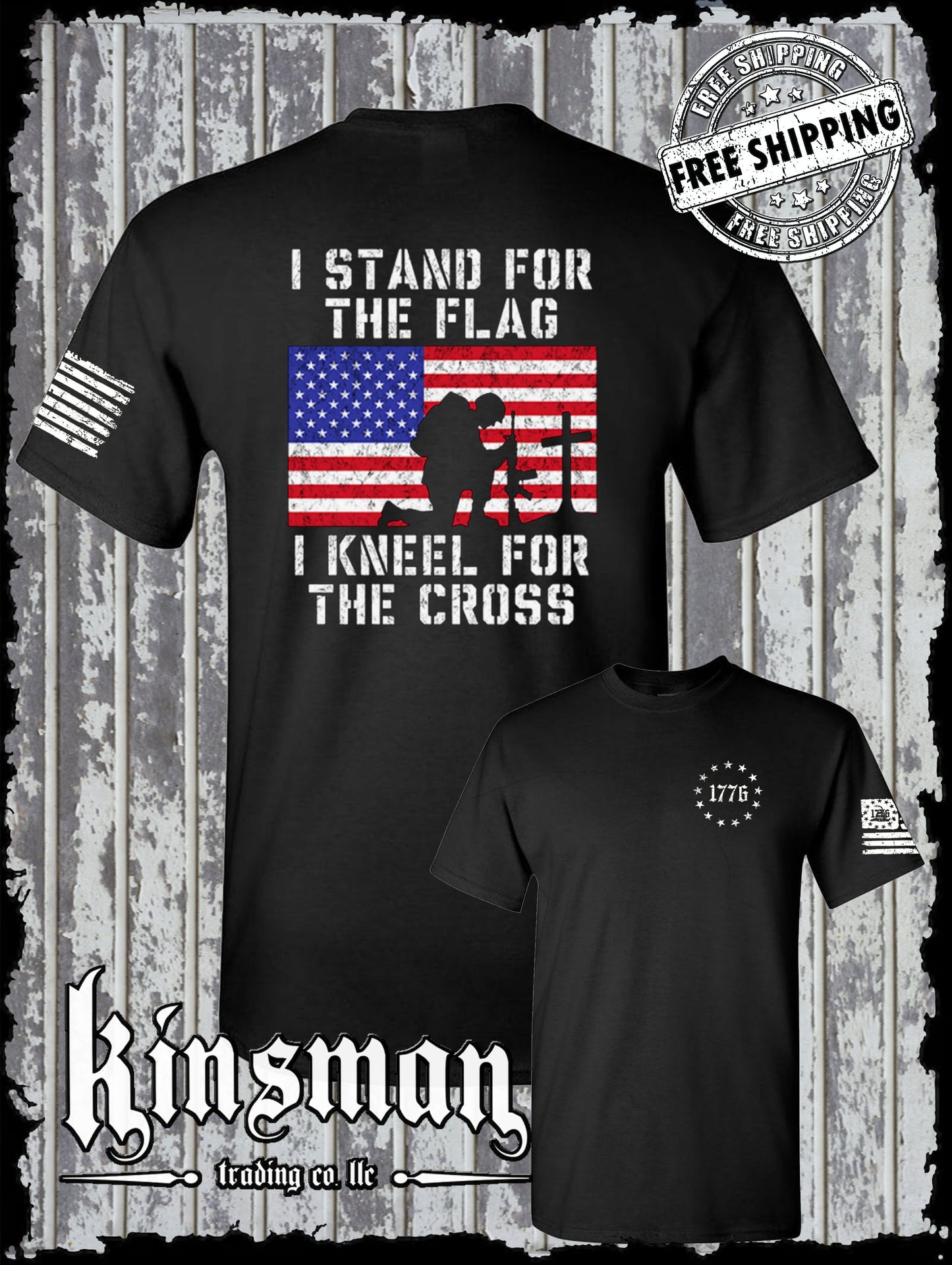 I Stand for the Flag Kneel for the Cross 2-Sided T-Shirt US Patriot
