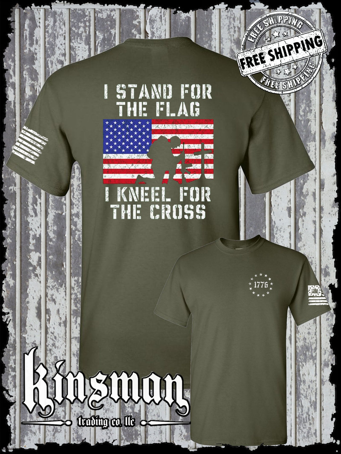 I Stand for the Flag Kneel for the Cross 2-Sided T-Shirt US Patriot
