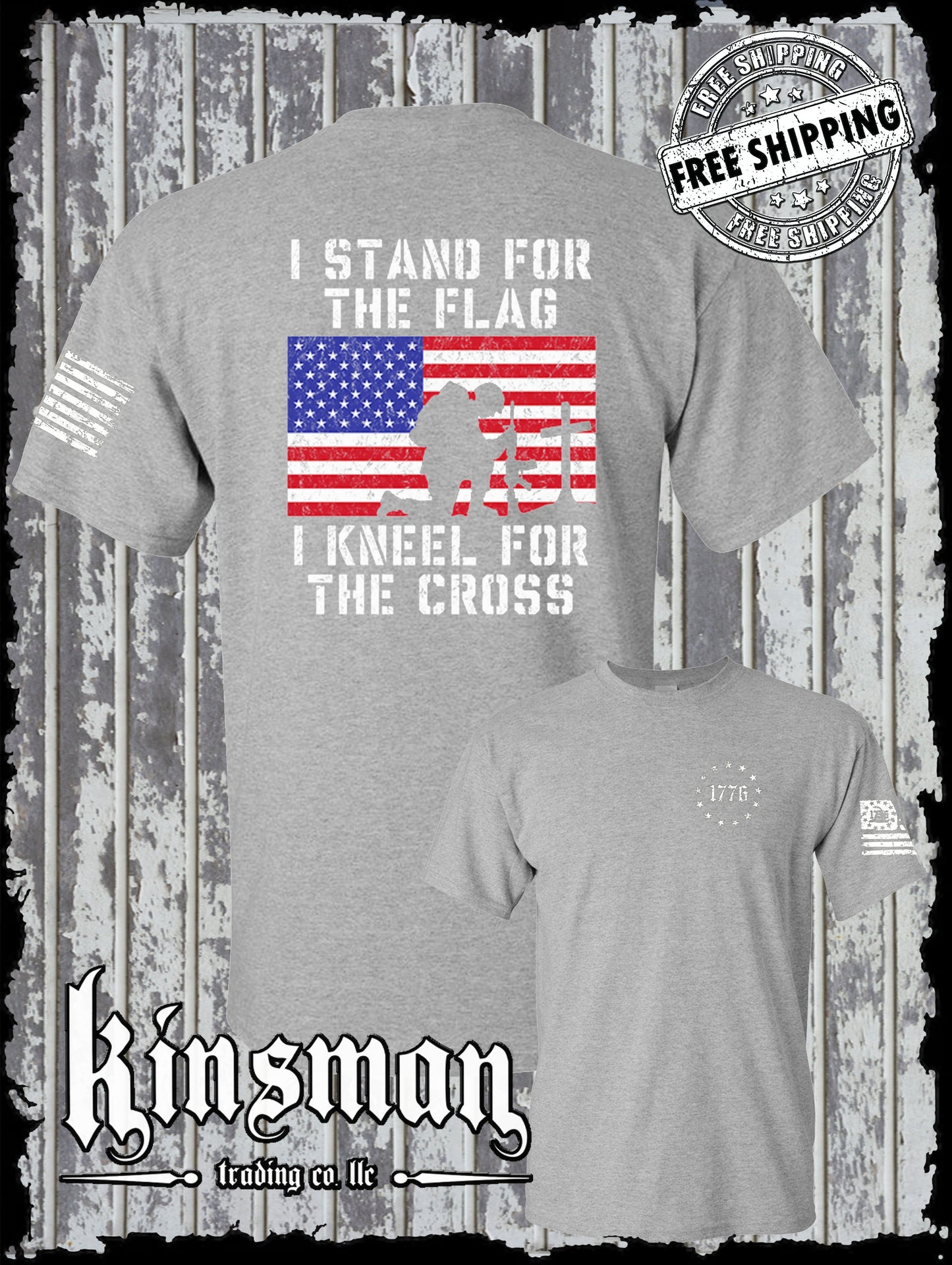 I Stand for the Flag Kneel for the Cross 2-Sided T-Shirt US Patriot