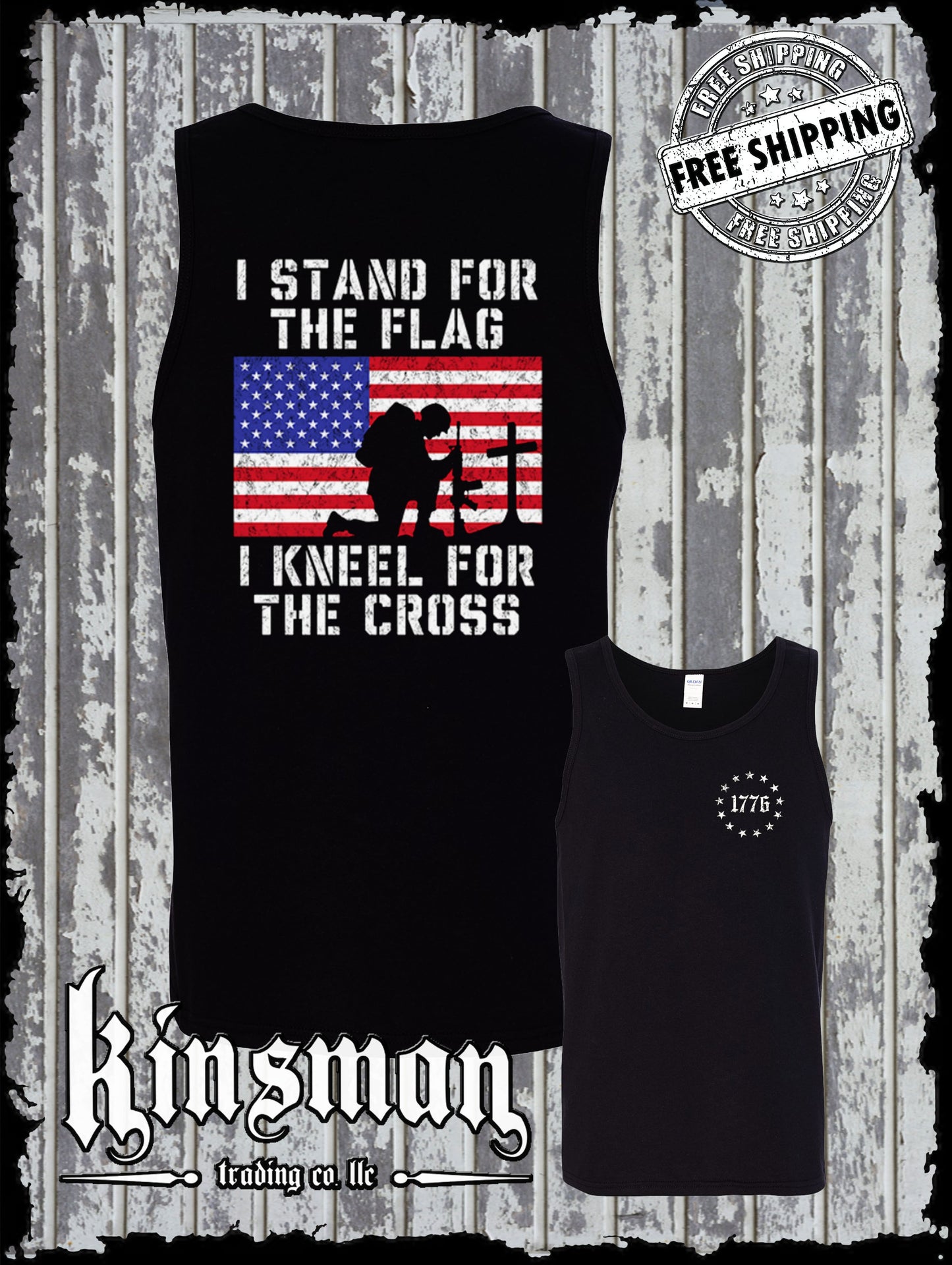 I Stand for the Flag Kneel for the Cross 2-Sided Tank Top T-Shirt US Patriot