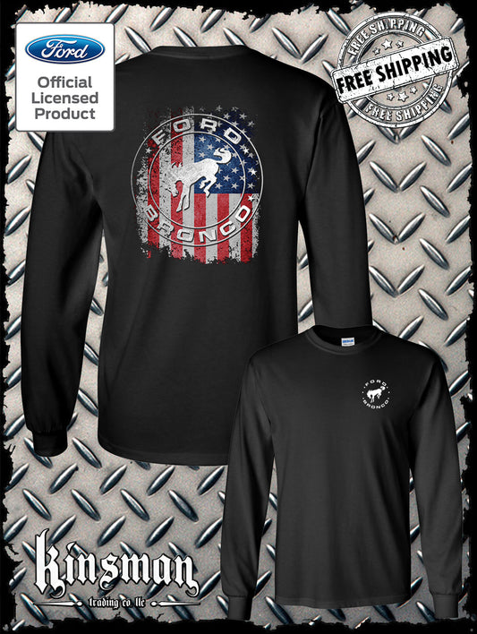 Ford Bronco American Flag 2-Sided Long Sleeve T-Shirt