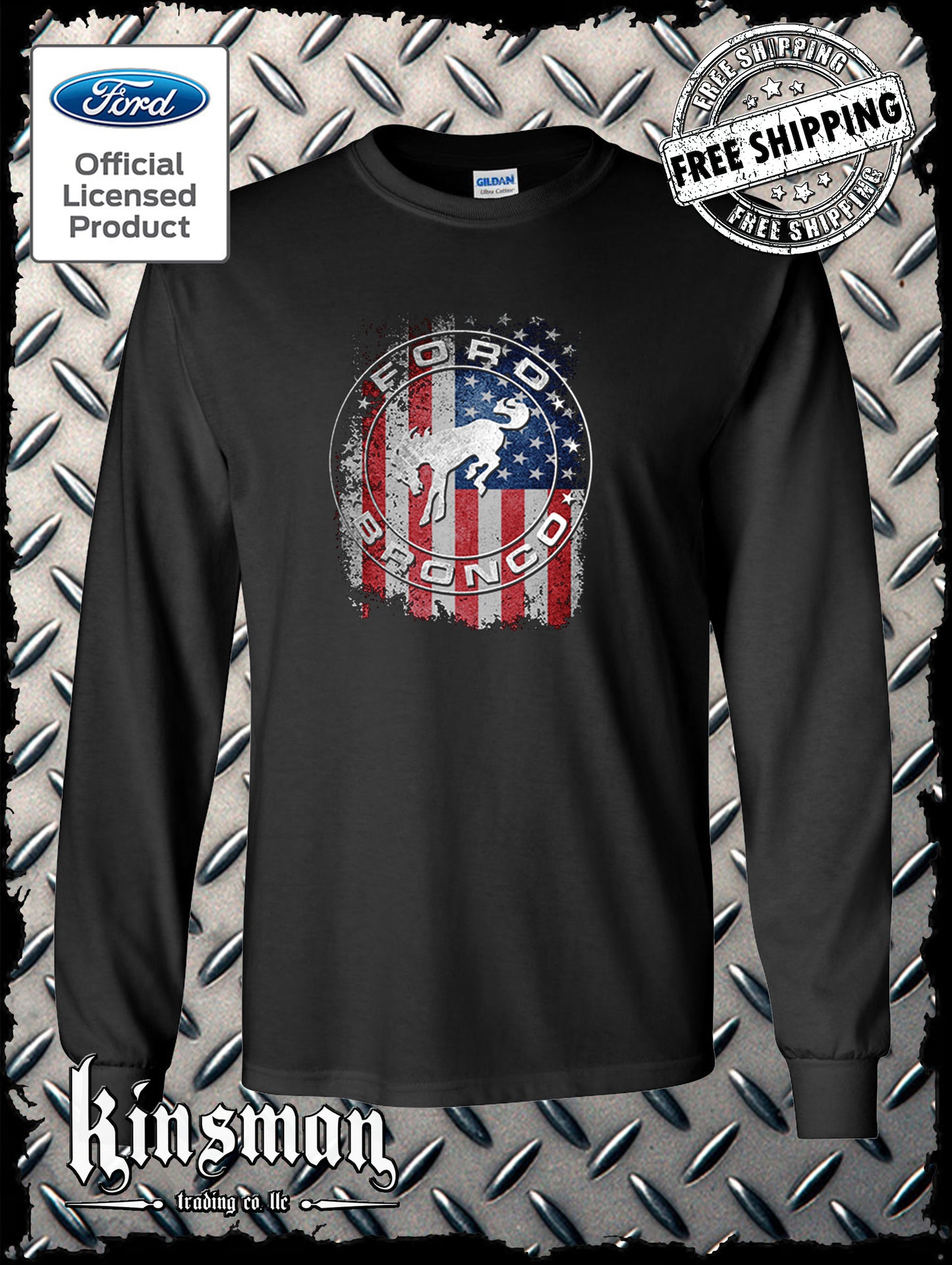Ford Bronco American Flag Long Sleeve T-Shirt