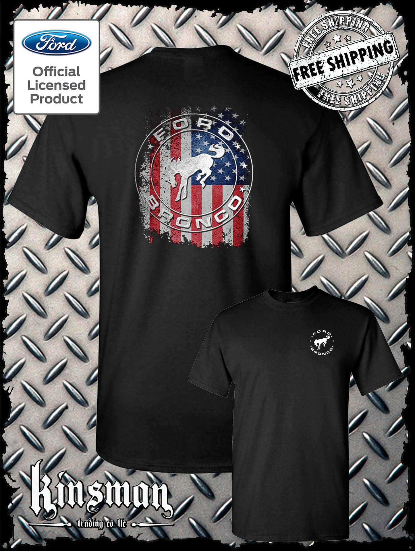 Ford Bronco American Flag 2-Sided T-Shirt