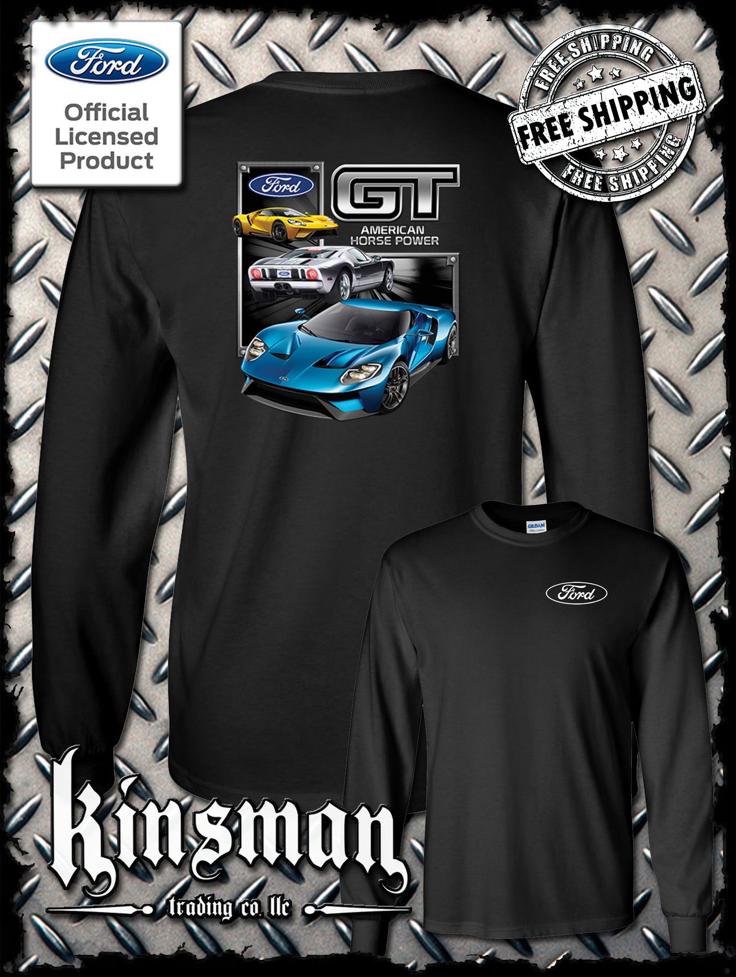 Ford GT 2-Sided Long Sleeve T-Shirt Mustang 500 Shelby Cobra American Horsepower