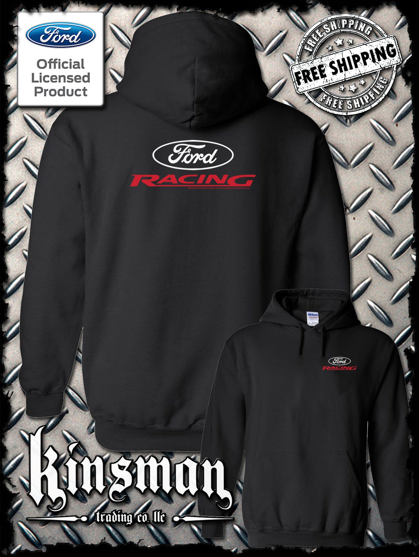 Ford Racing Oval White Red Logo 2-Sided Hoodie / Sweatshirt - Official Licensed Product