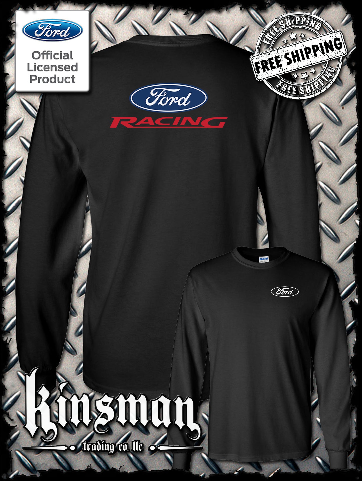 Ford Racing Logo 2-Sided Long Sleeve T-Shirt - Official Licensed Product - Mustang F-150