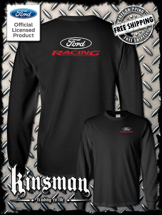 Ford Racing Oval White Red Logo 2-Sided Long Sleeve T-Shirt - Official Licensed Product