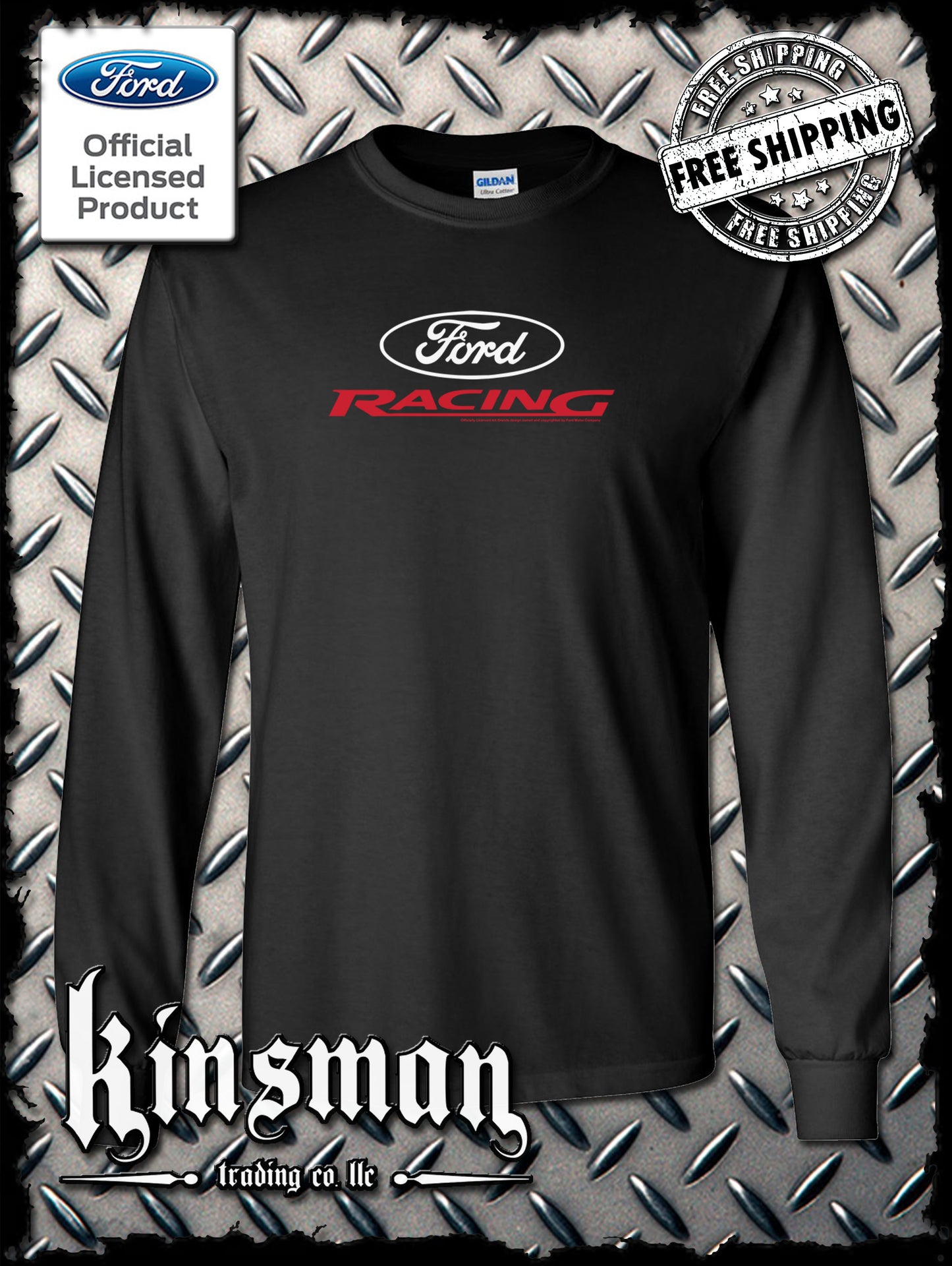 Ford Racing Oval White Red Logo Long Sleeve T-Shirt - Official Licensed Product