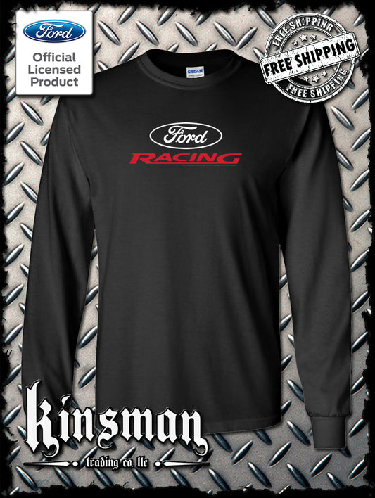 Ford Racing Oval White Red Logo Long Sleeve T-Shirt - Official Licensed Product