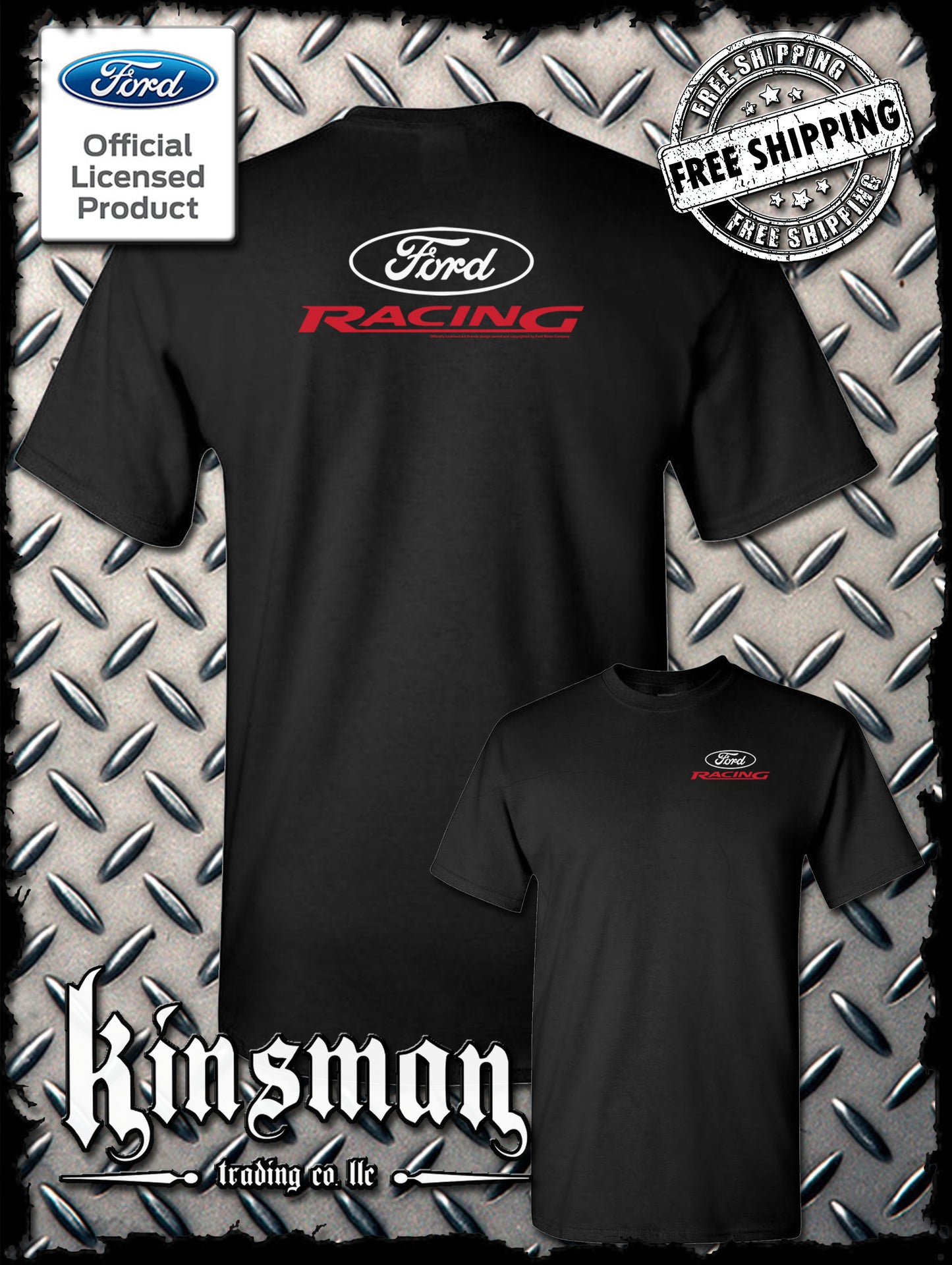 Ford Racing Oval White Red Logo 2-Sided T-Shirt - Official Licensed Product