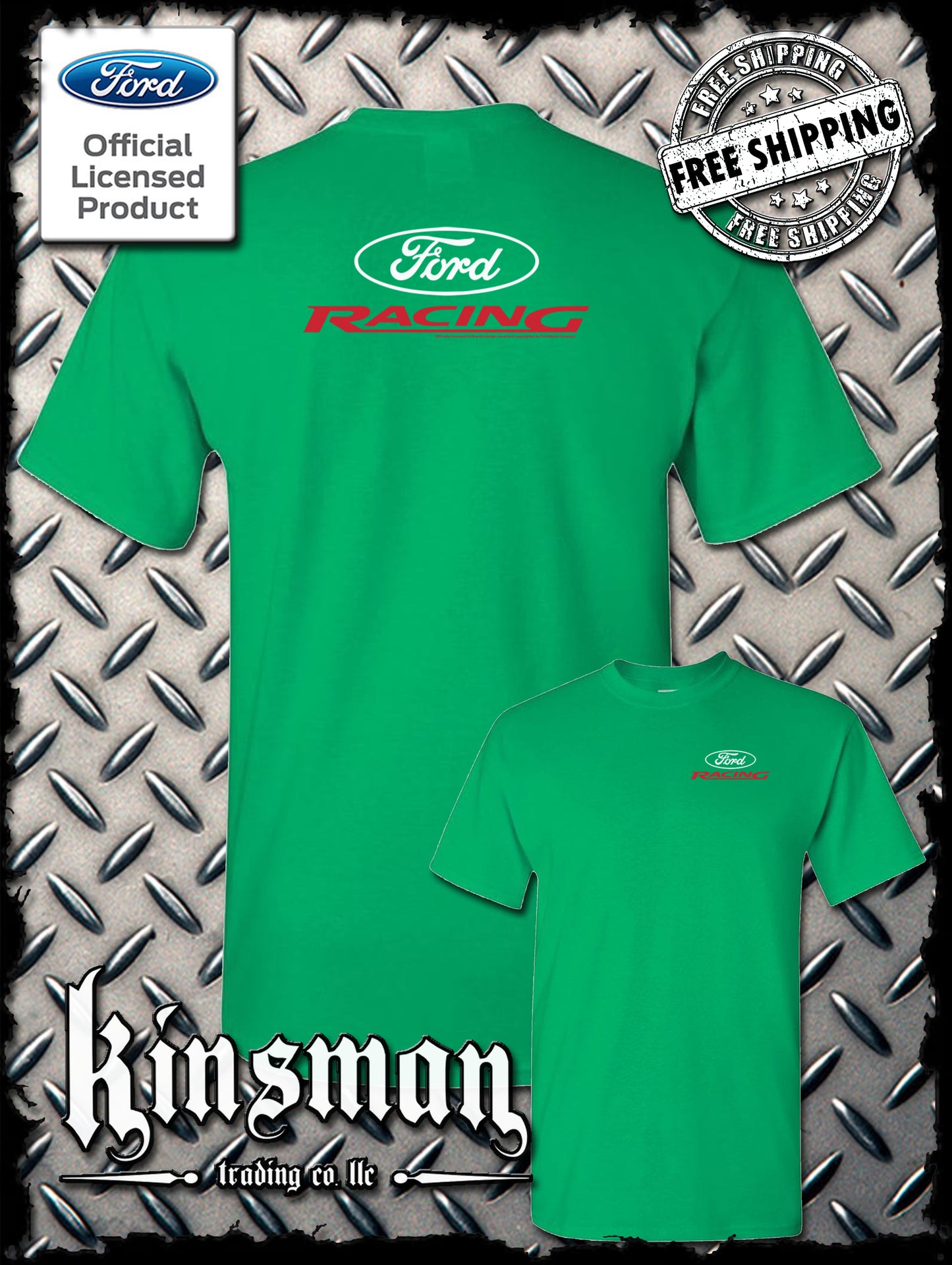 Ford Racing Oval White Red Logo 2-Sided T-Shirt - Official Licensed Product