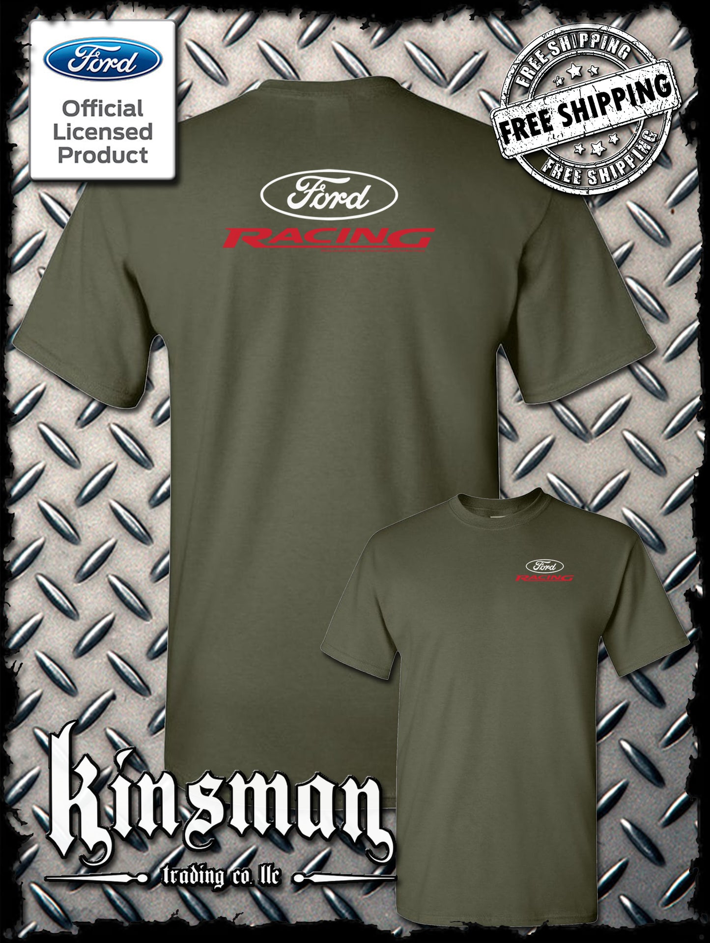 Ford Racing Oval White Red Logo 2-Sided T-Shirt - Official Licensed Product