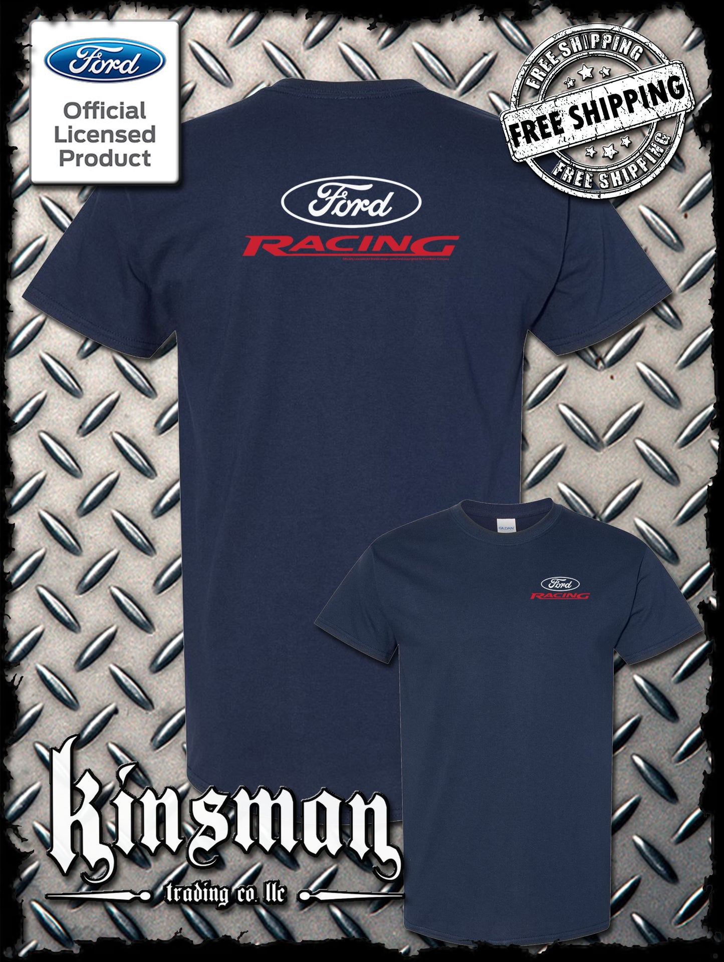 Ford Racing Oval White Red Logo 2-Sided T-Shirt - Official Licensed Product