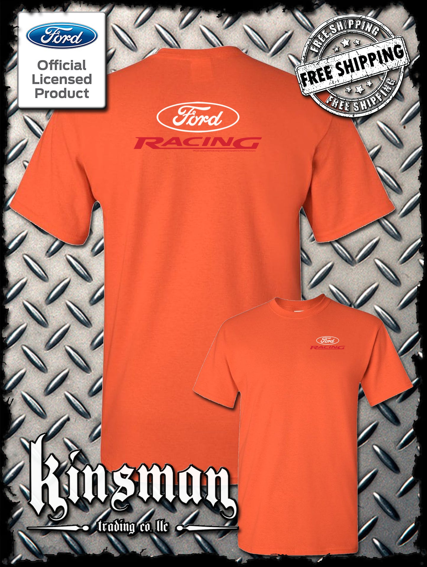 Ford Racing Oval White Red Logo 2-Sided T-Shirt - Official Licensed Product
