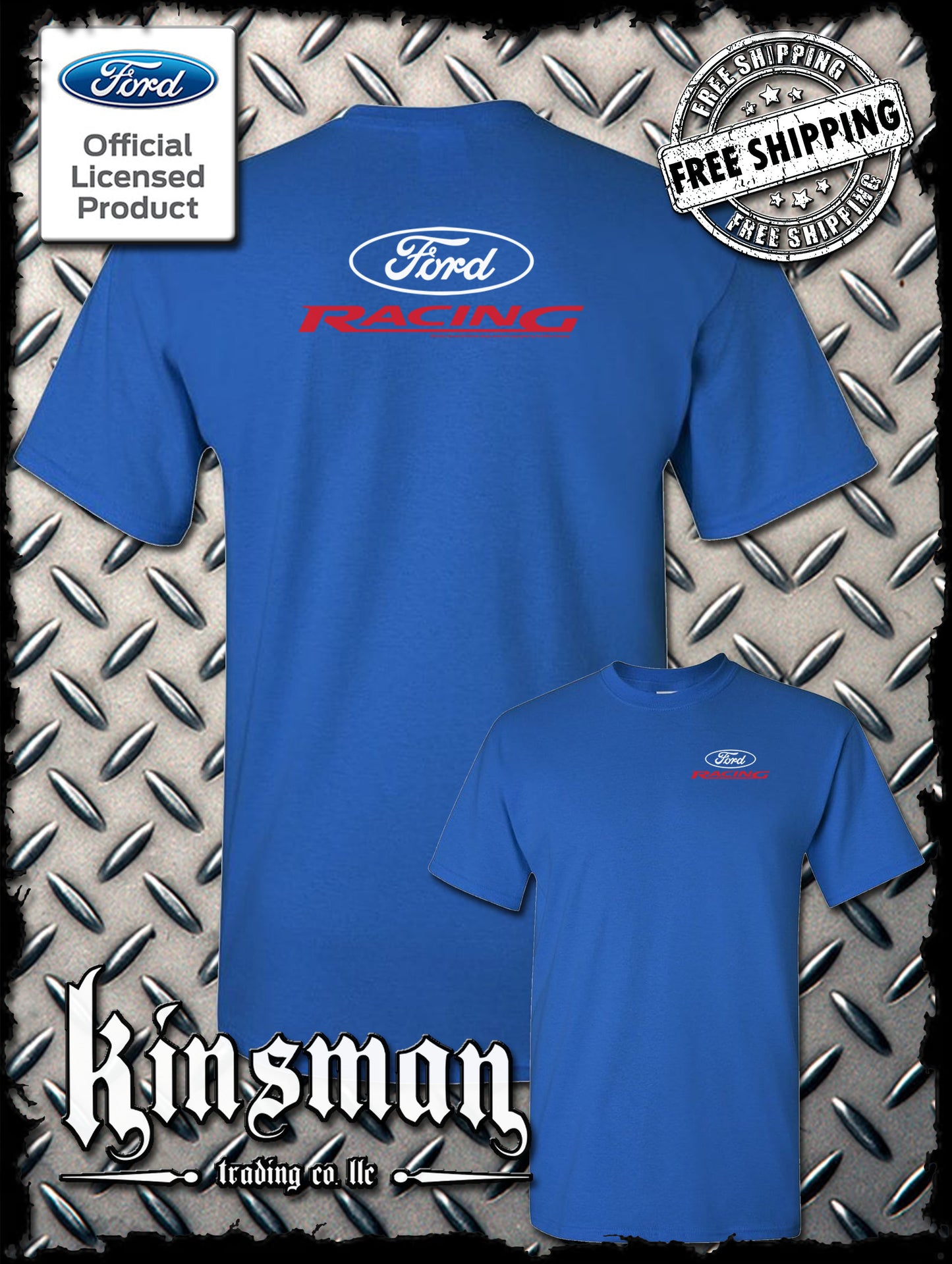 Ford Racing Oval White Red Logo 2-Sided T-Shirt - Official Licensed Product