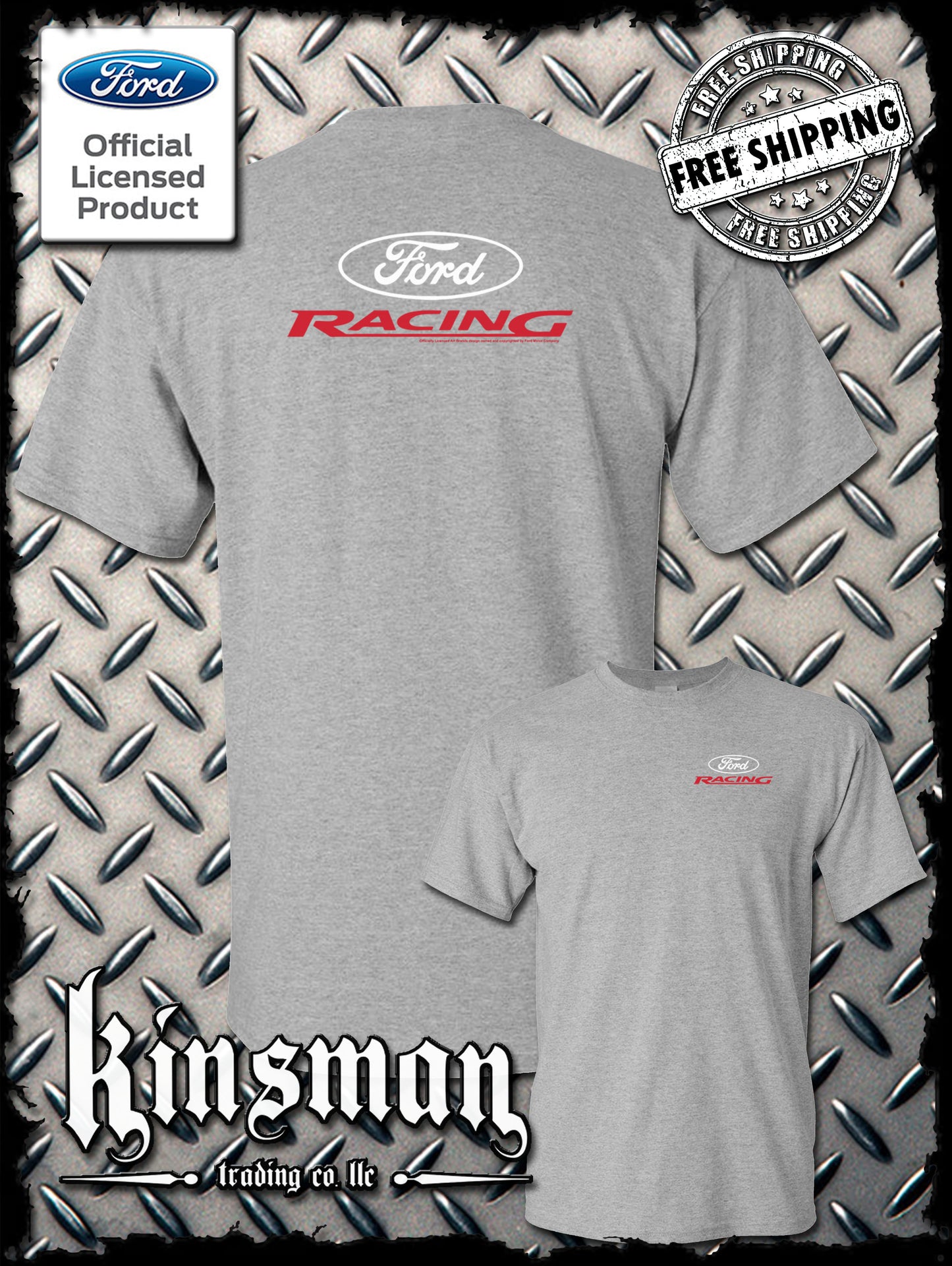 Ford Racing Oval White Red Logo 2-Sided T-Shirt - Official Licensed Product
