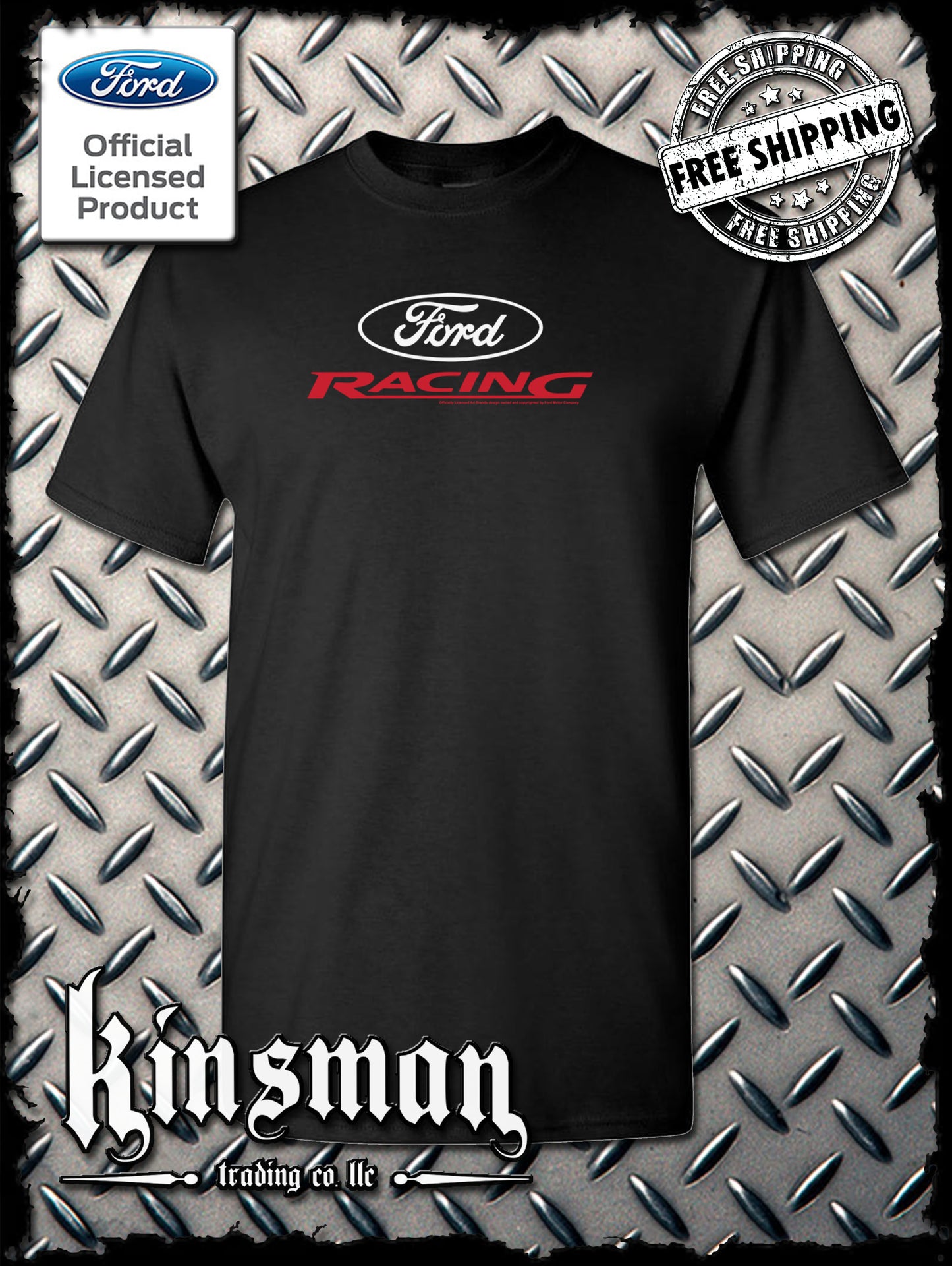 Ford Racing Oval White Red Logo T-Shirt - Official Licensed Product