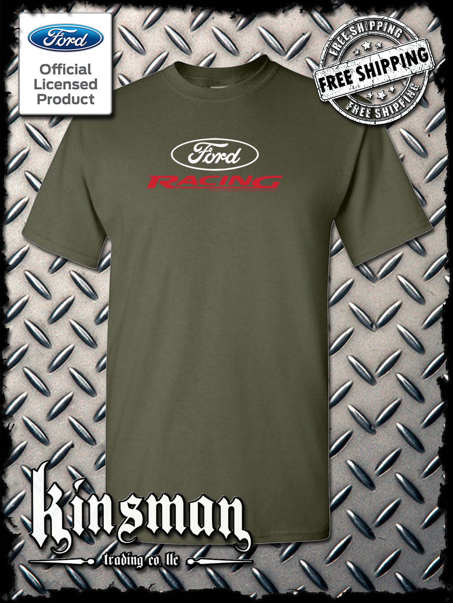 Ford Racing Oval White Red Logo T-Shirt - Official Licensed Product