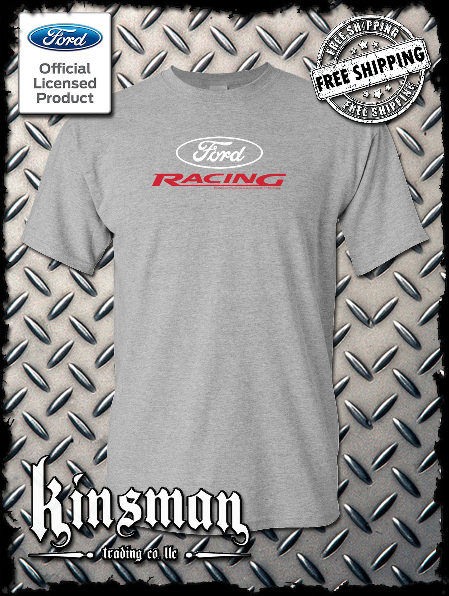 Ford Racing Oval White Red Logo T-Shirt - Official Licensed Product