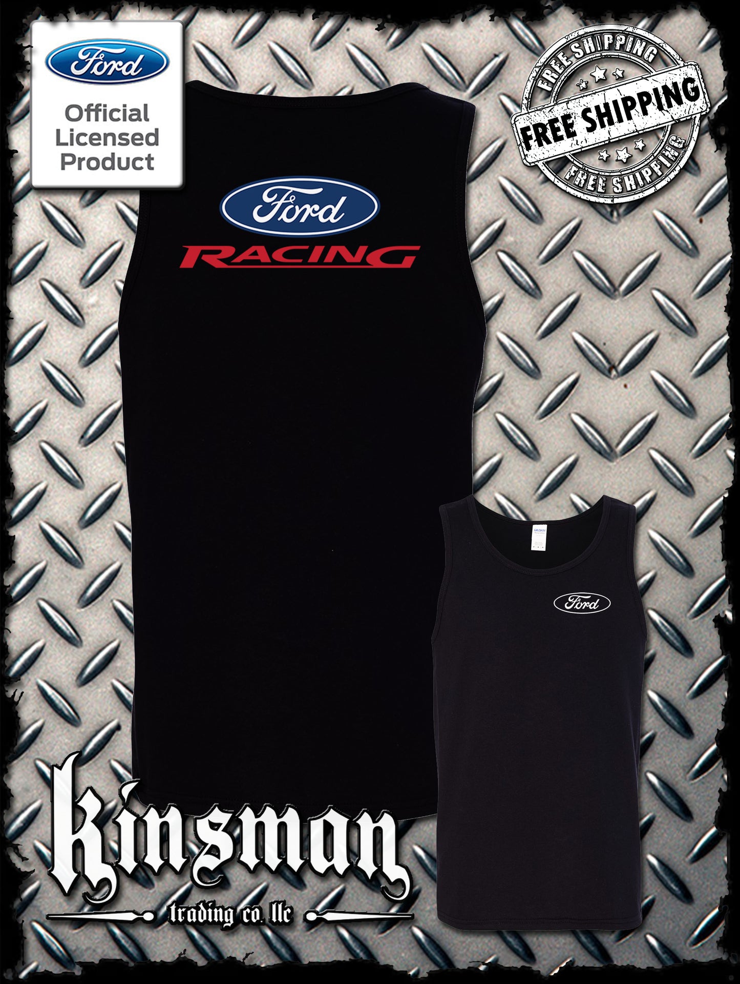 Ford Racing Logo 2-Sided Tank Top T-Shirt - Official Licensed Product - Mustang F-150