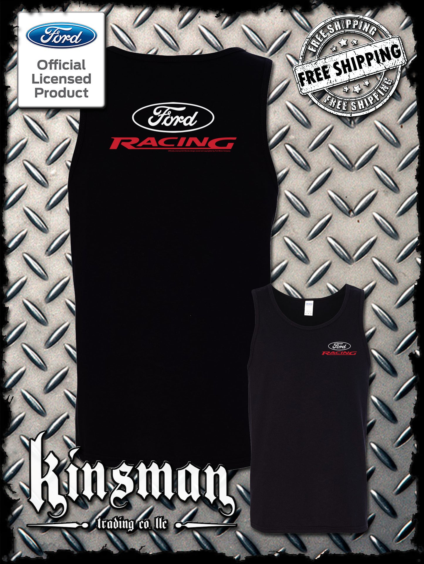 Ford Racing Oval White Red Logo 2-Sided Tank Top T-Shirt - Official Licensed Product