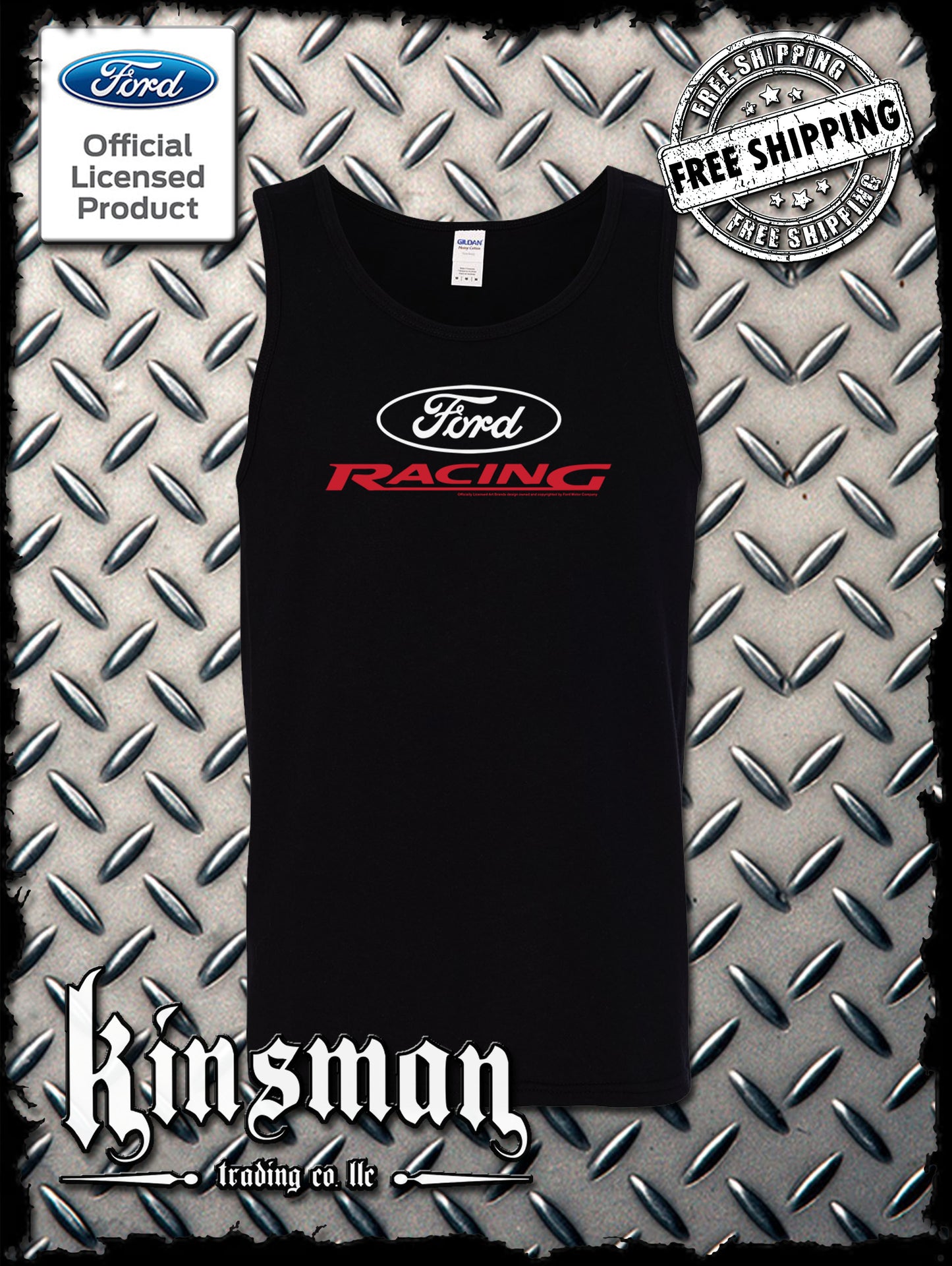 Ford Racing Oval White Red Logo Tank Top T-Shirt - Official Licensed Product