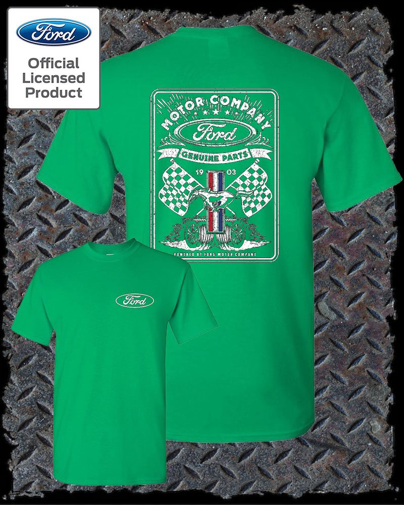 Ford Vintage Style 1903 Racing Flags T-Shirt / Official Licensed Mustang 2 Sided