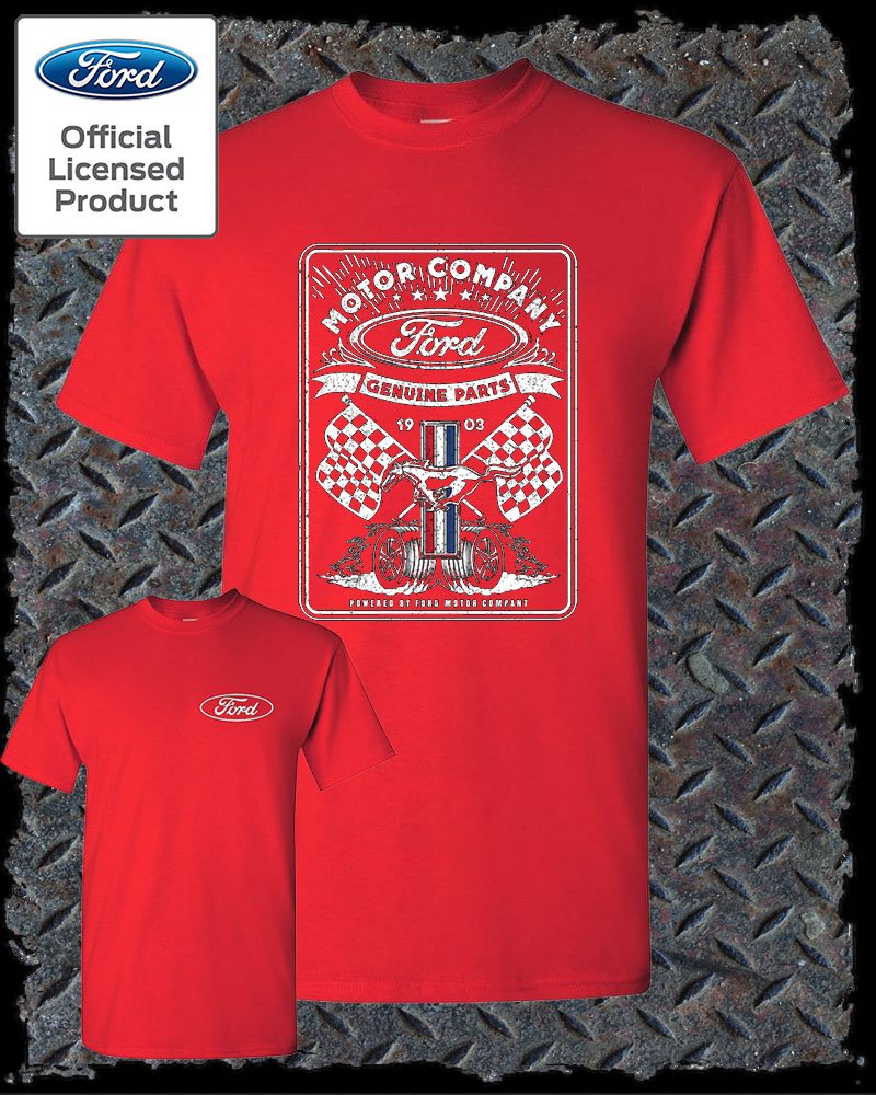Ford Vintage Style 1903 Racing Flags T-Shirt / Official Licensed Mustang 2 Sided