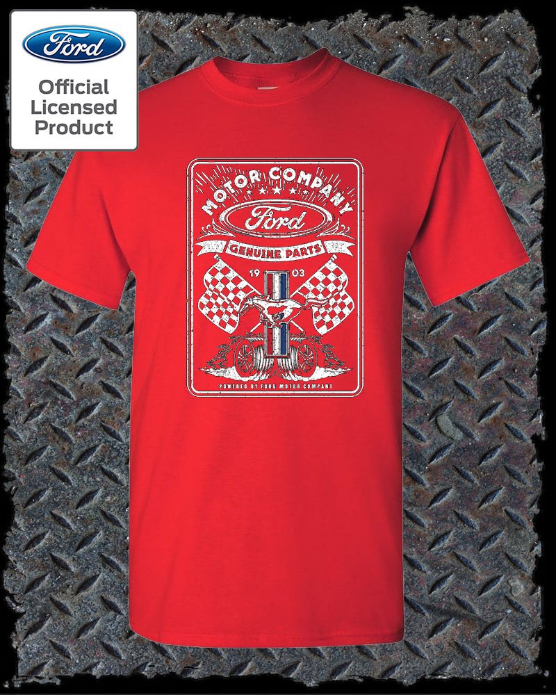 Ford Vintage Style 1903 Racing Flags T-Shirt / Official Licensed Mustang F-150